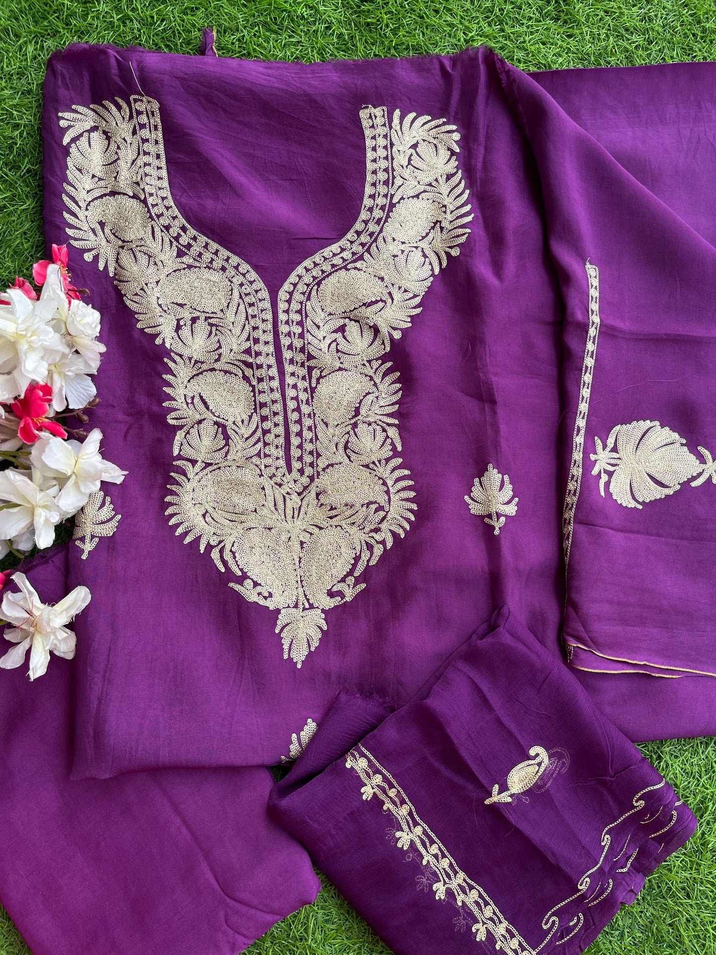 Wine Silk Tilla Kashmiri Suit