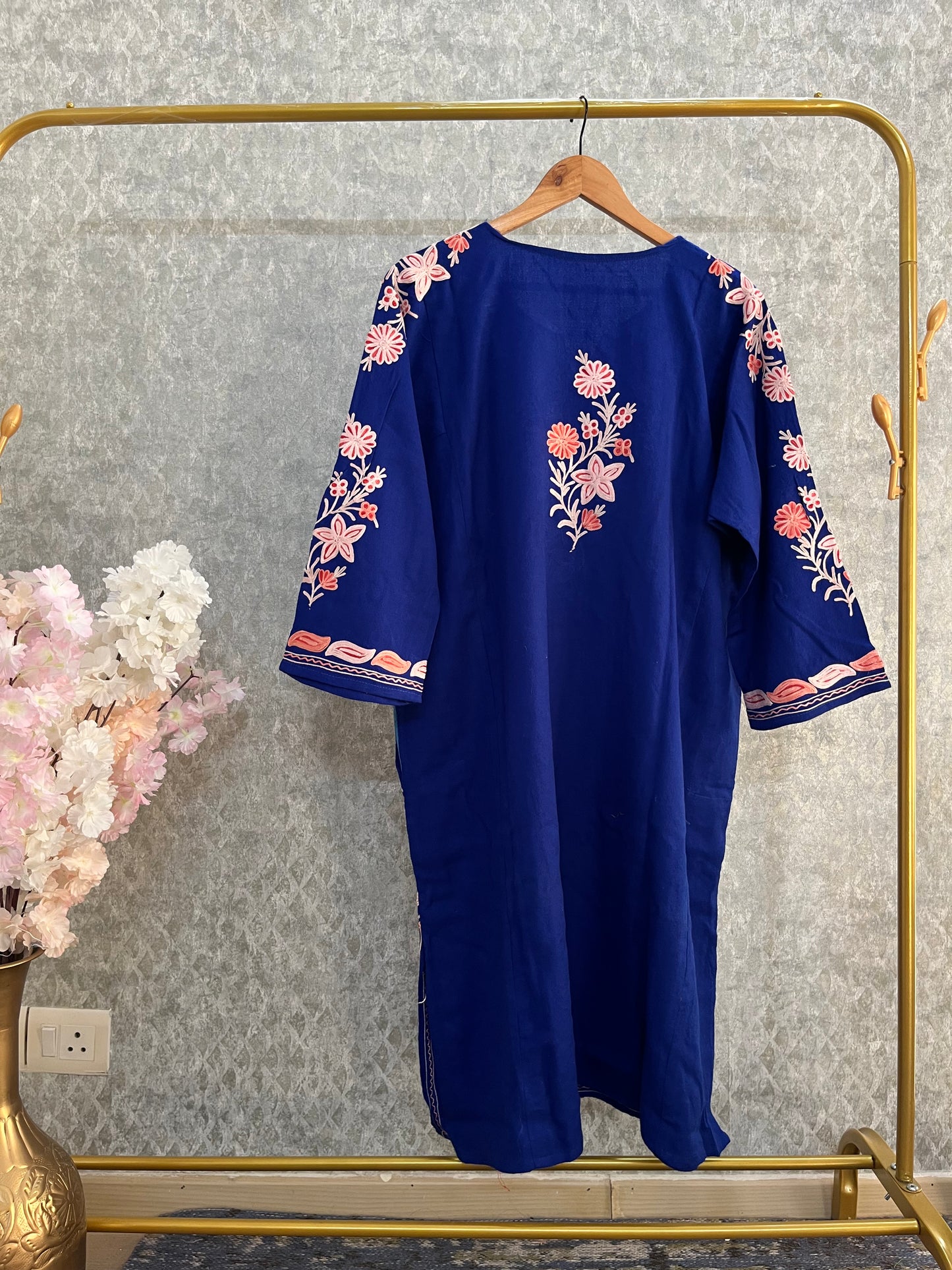 Royal Blue Aari Embroidered Wool Pheran