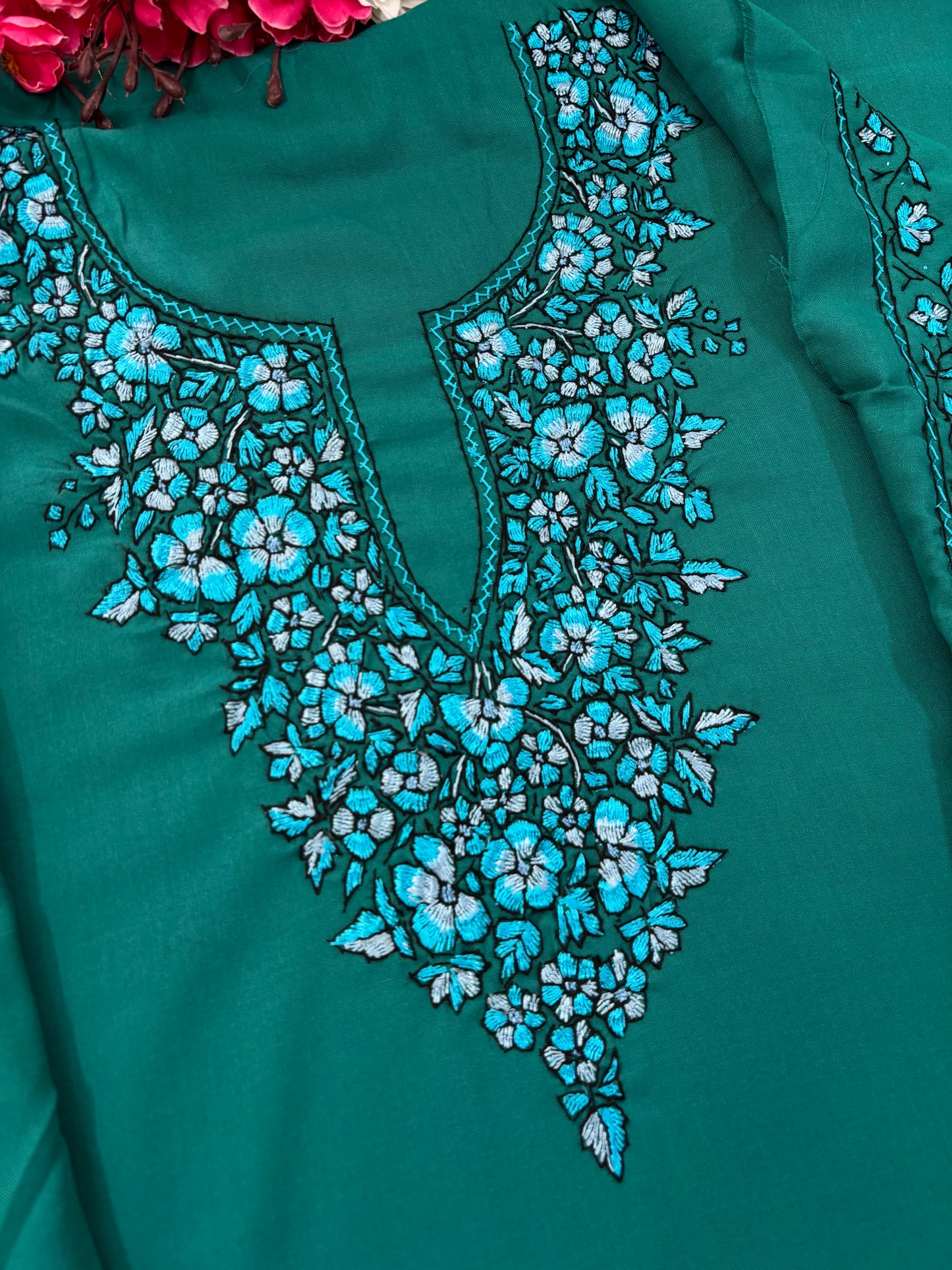 Cotton Green Needle Work Two Piece Set (Hand Embroidered)