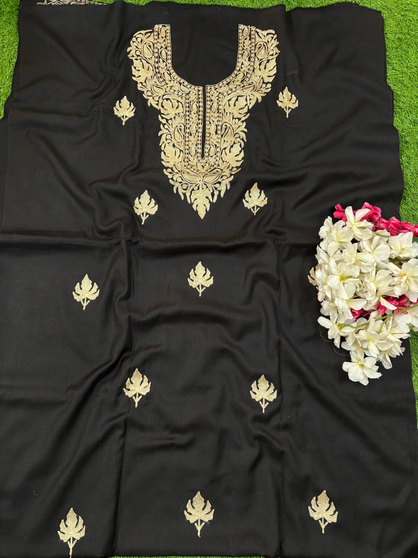 Black Pure Wool Tilla Embroidered 3pc Suit Stole