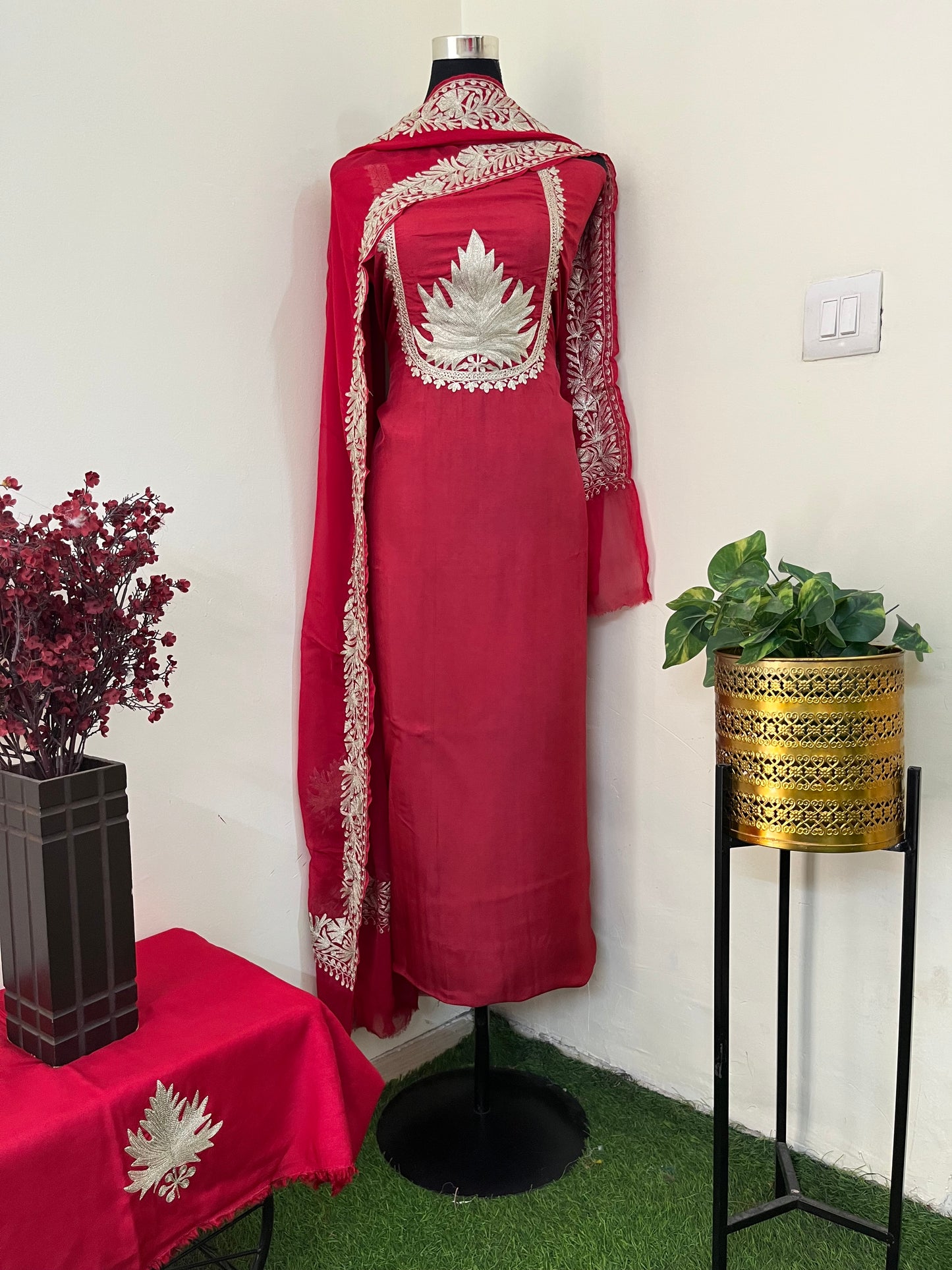 Sanam’  Maroon Tilla Embroidered Suit material