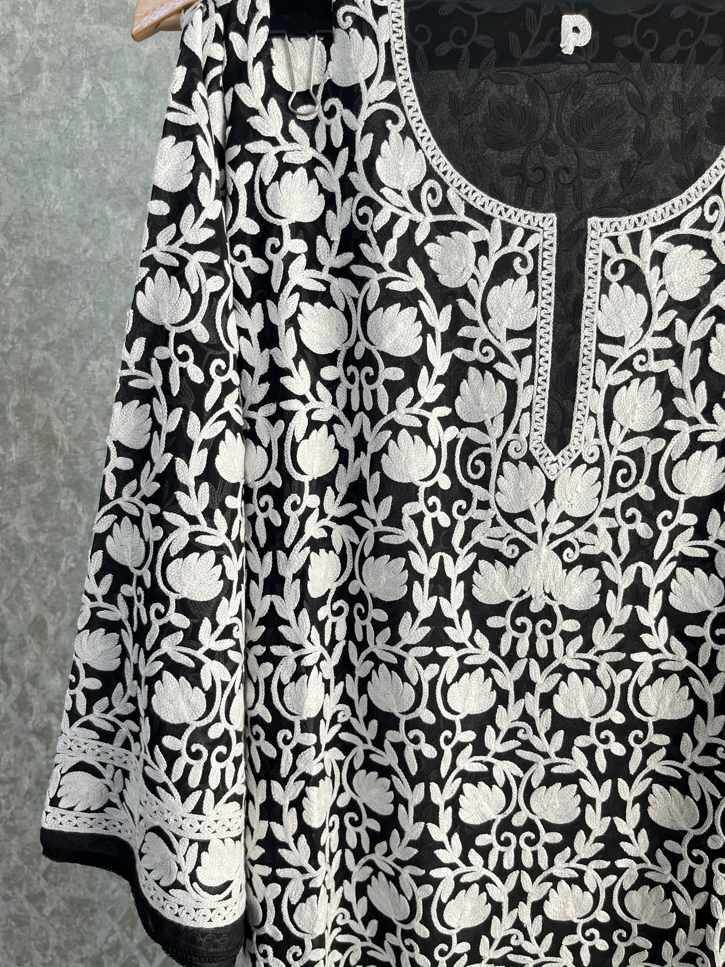 Black Georgette Front Back Jaal Kashmiri  Semi Stitched Kurta