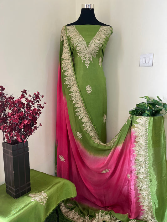 Sanam Henna Green Silk Kashmiri Suit