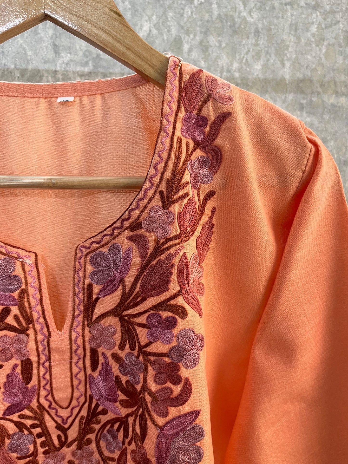 Peach Cotton Aari Work Kurta
