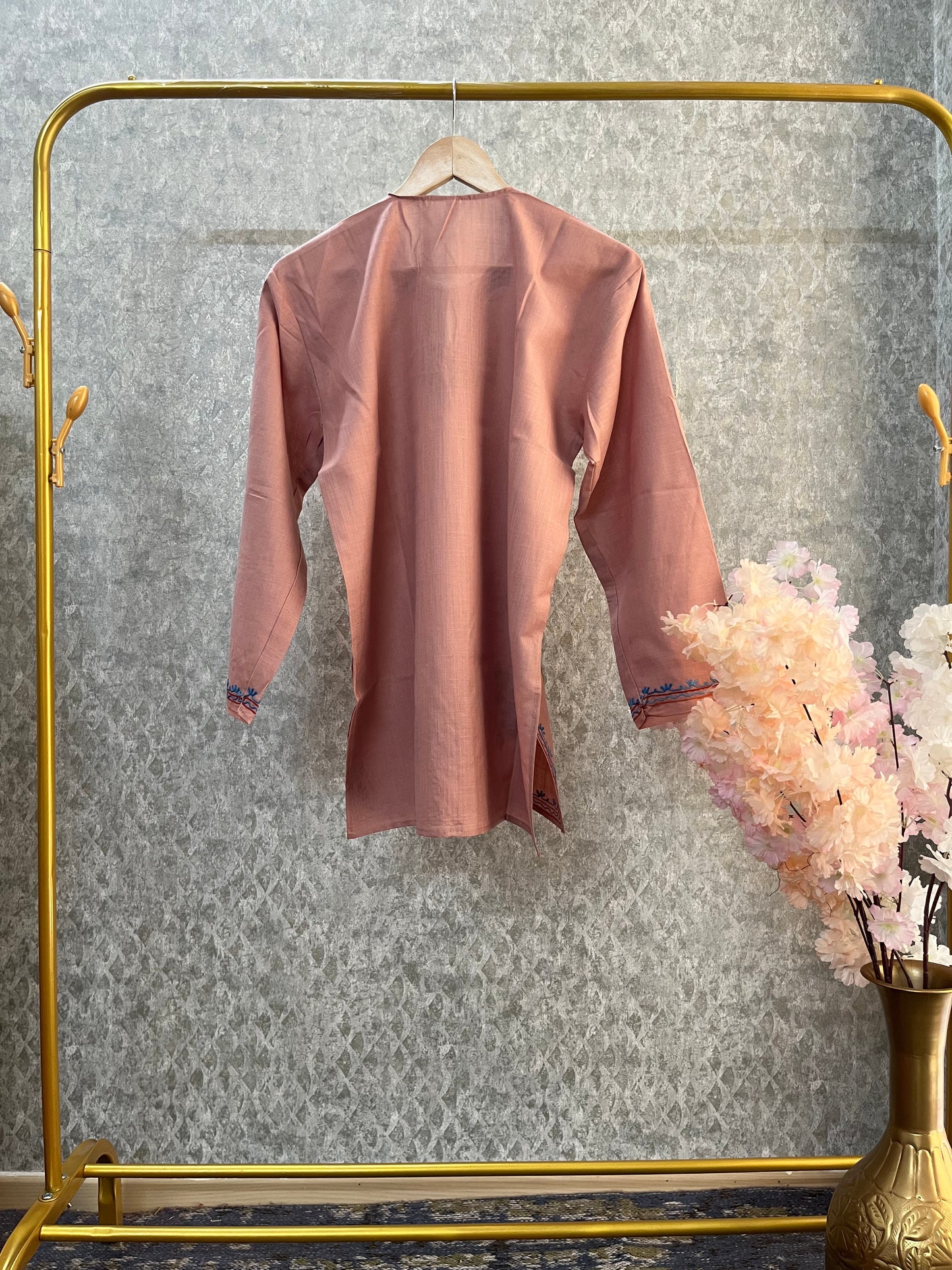 Soft Pink Cotton Aari Work Kurta