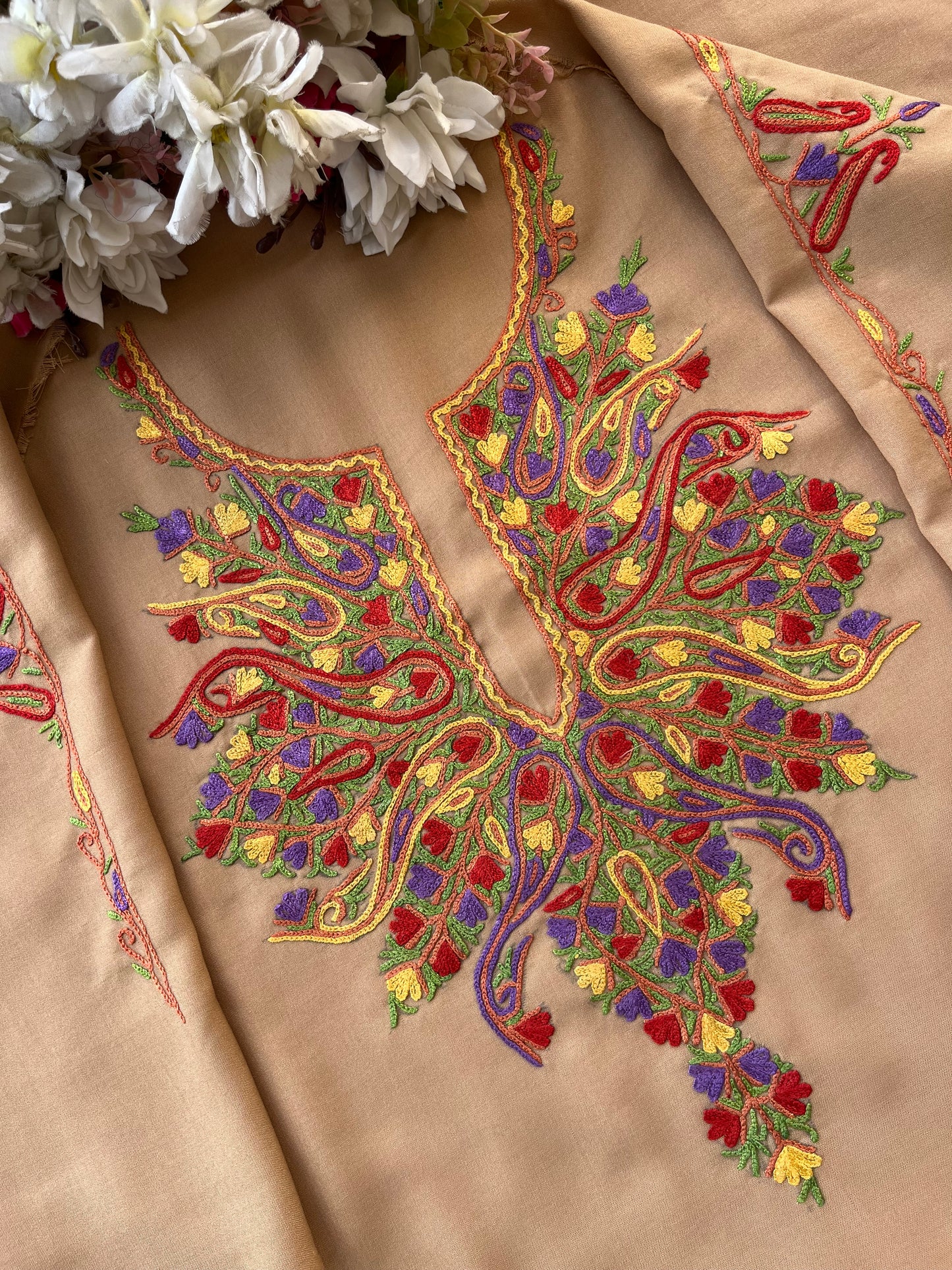 Beige Cotton Two Piece Suit (Hand Embroidered)