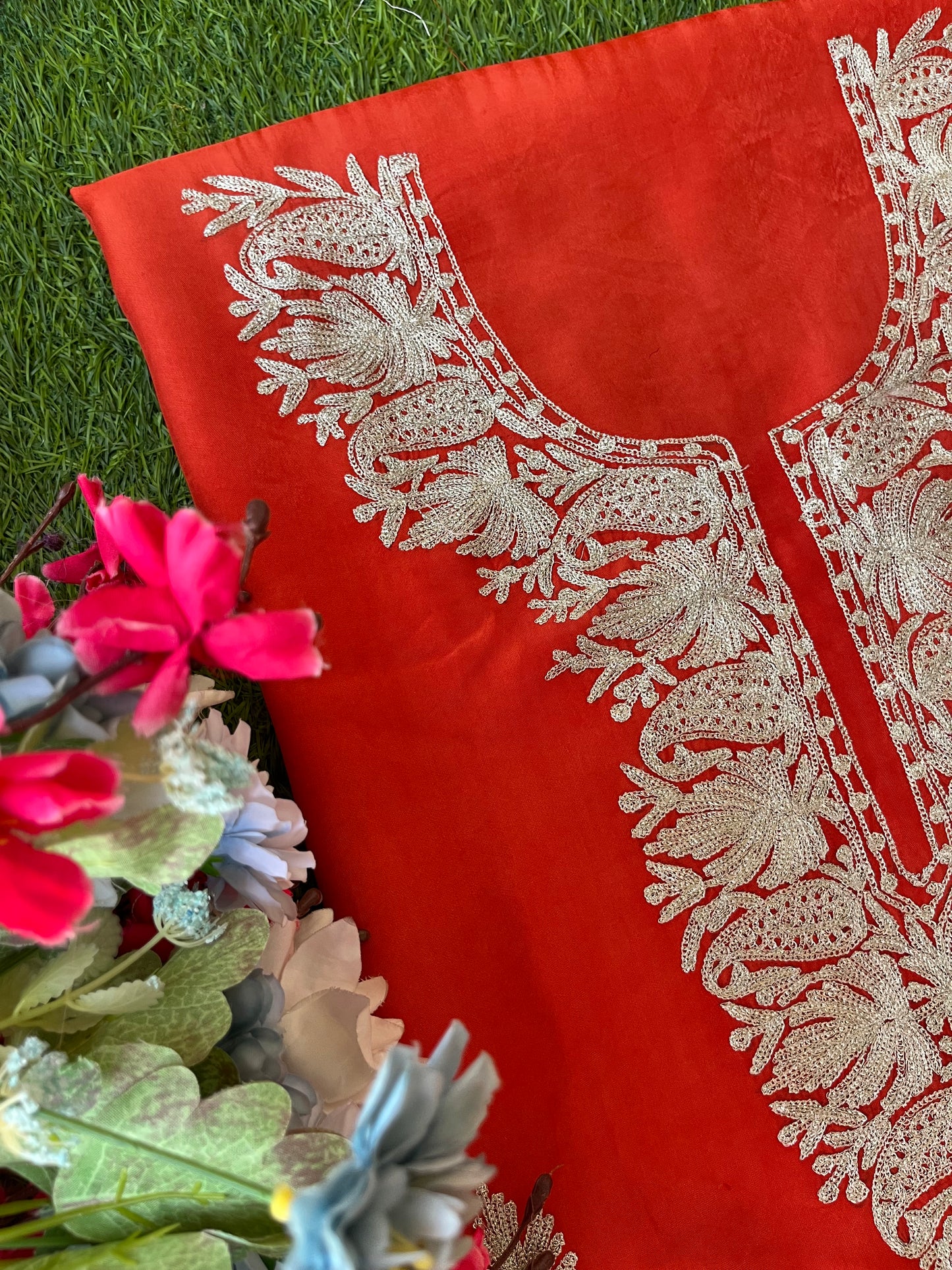 Soft Rust Silk Tilla Kashmiri Suit