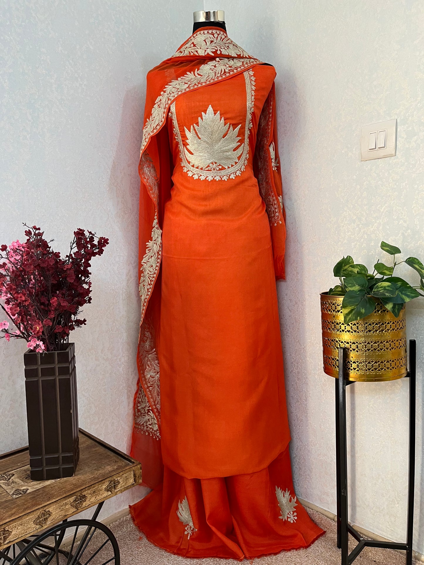 Orange Sanam’ Tilla Kashmiri Silk Suit