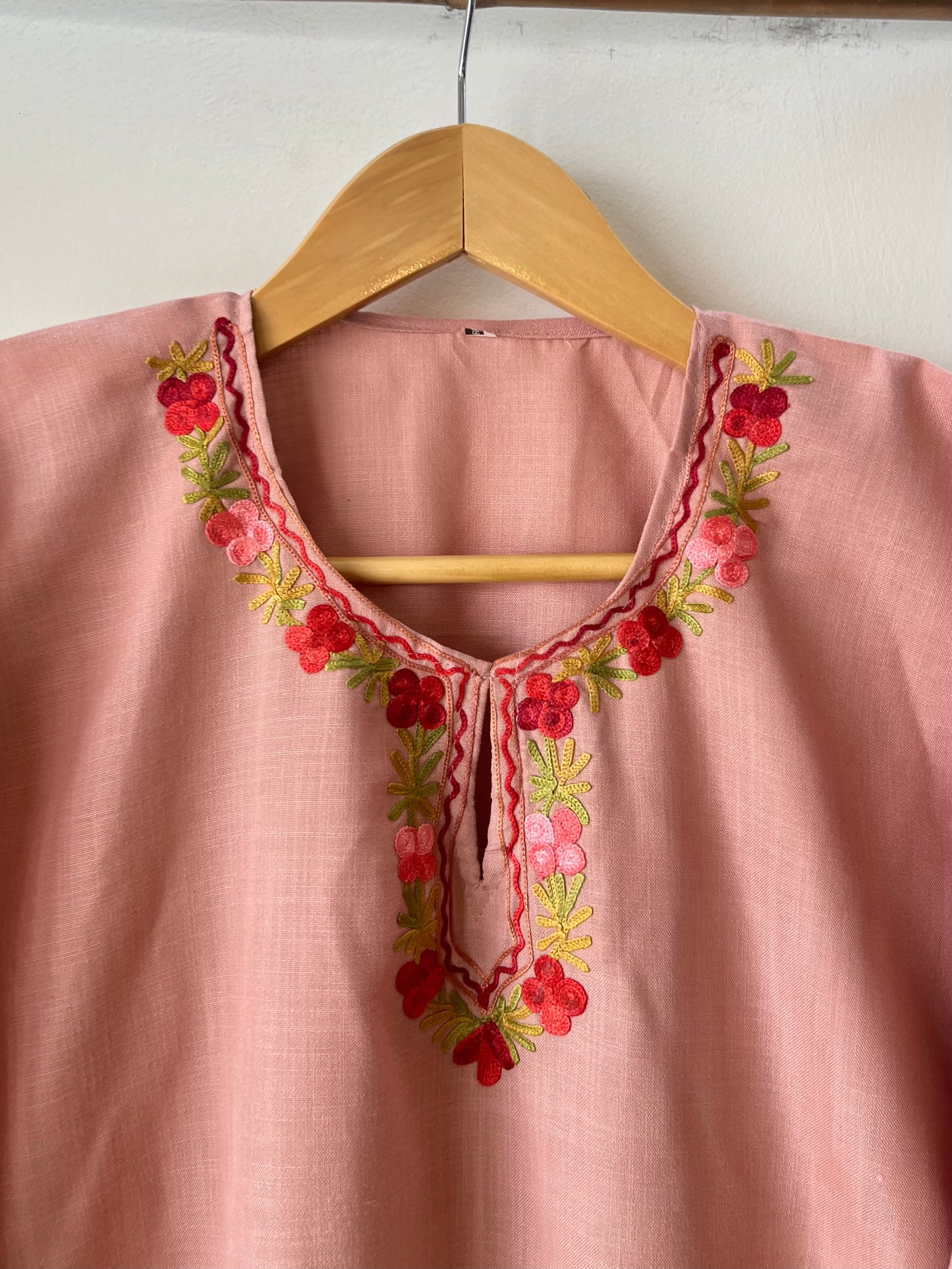 Soft Pink Cotton Aari Work Kurta