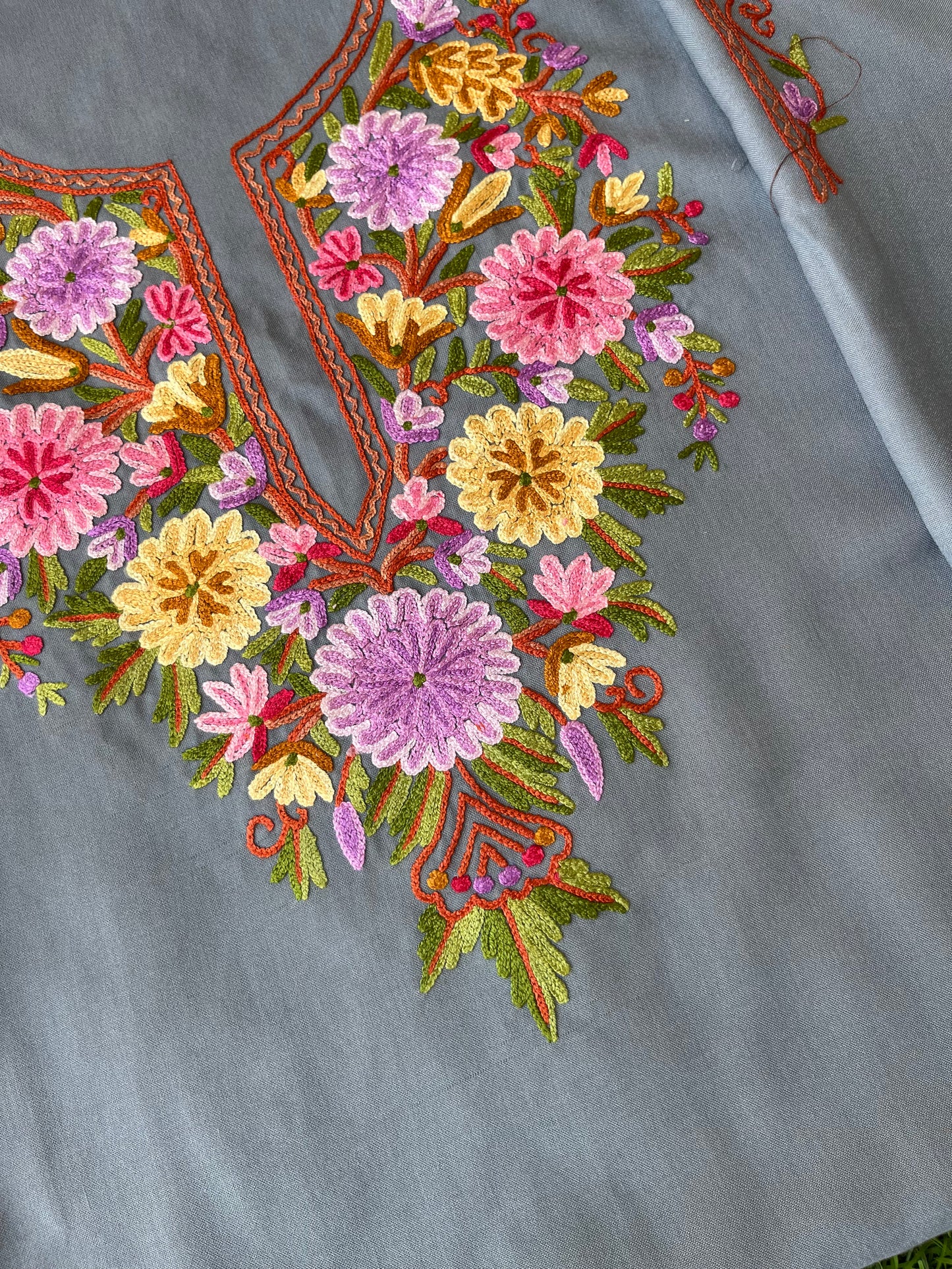 Grey Cotton Two Piece Suit (Hand Embroidered)
