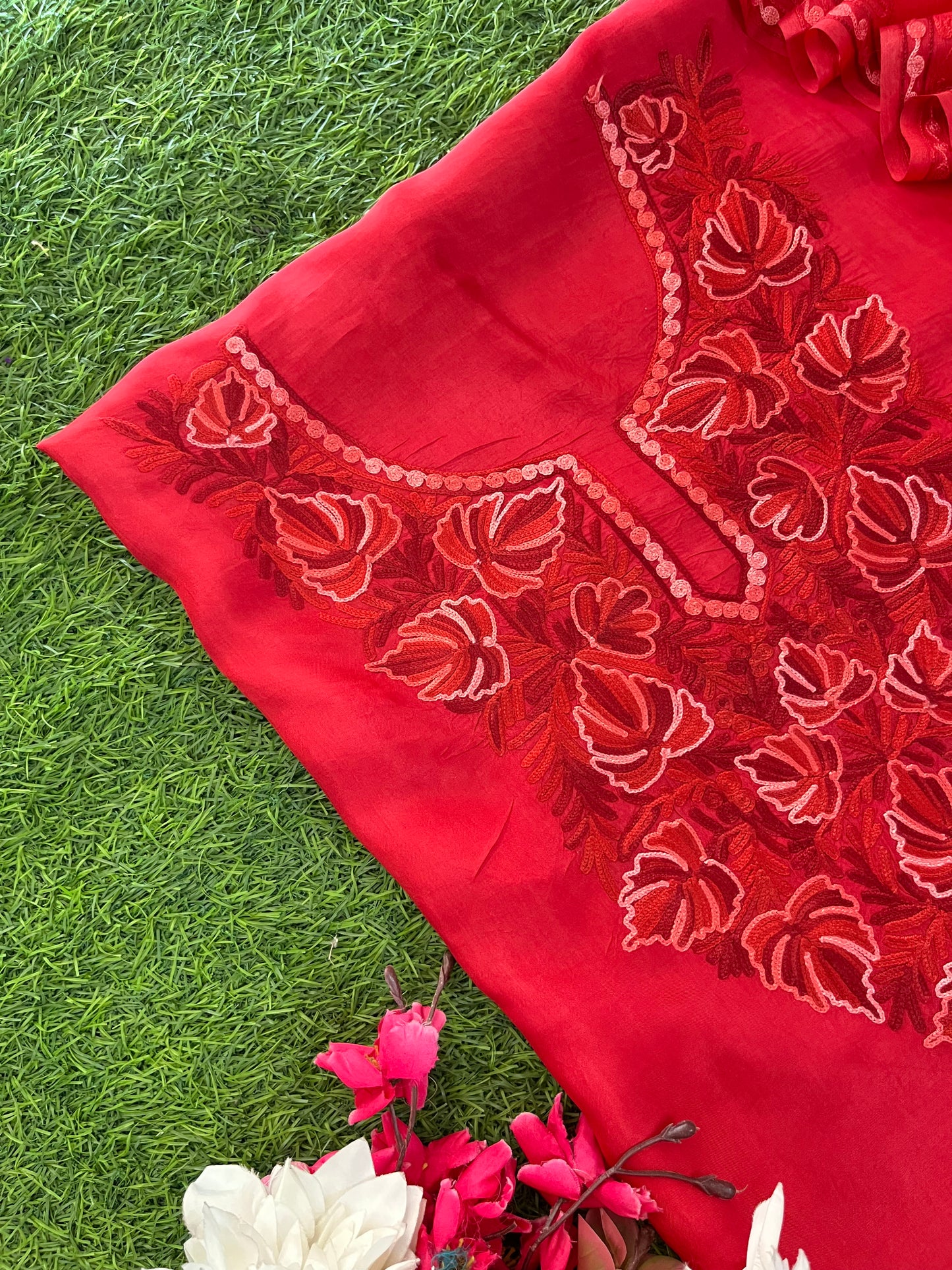 Red Opada Silk Kashmiri Suit