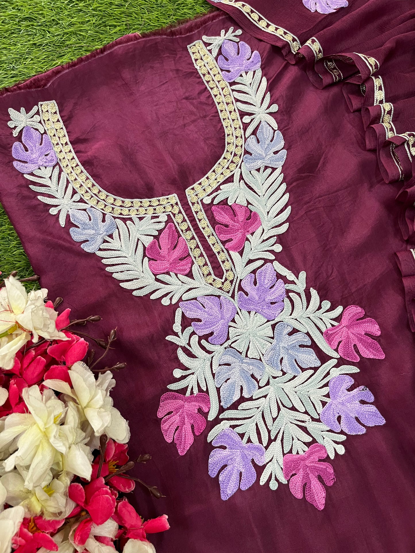 Dark Onion Opada Silk Kashmiri Suits