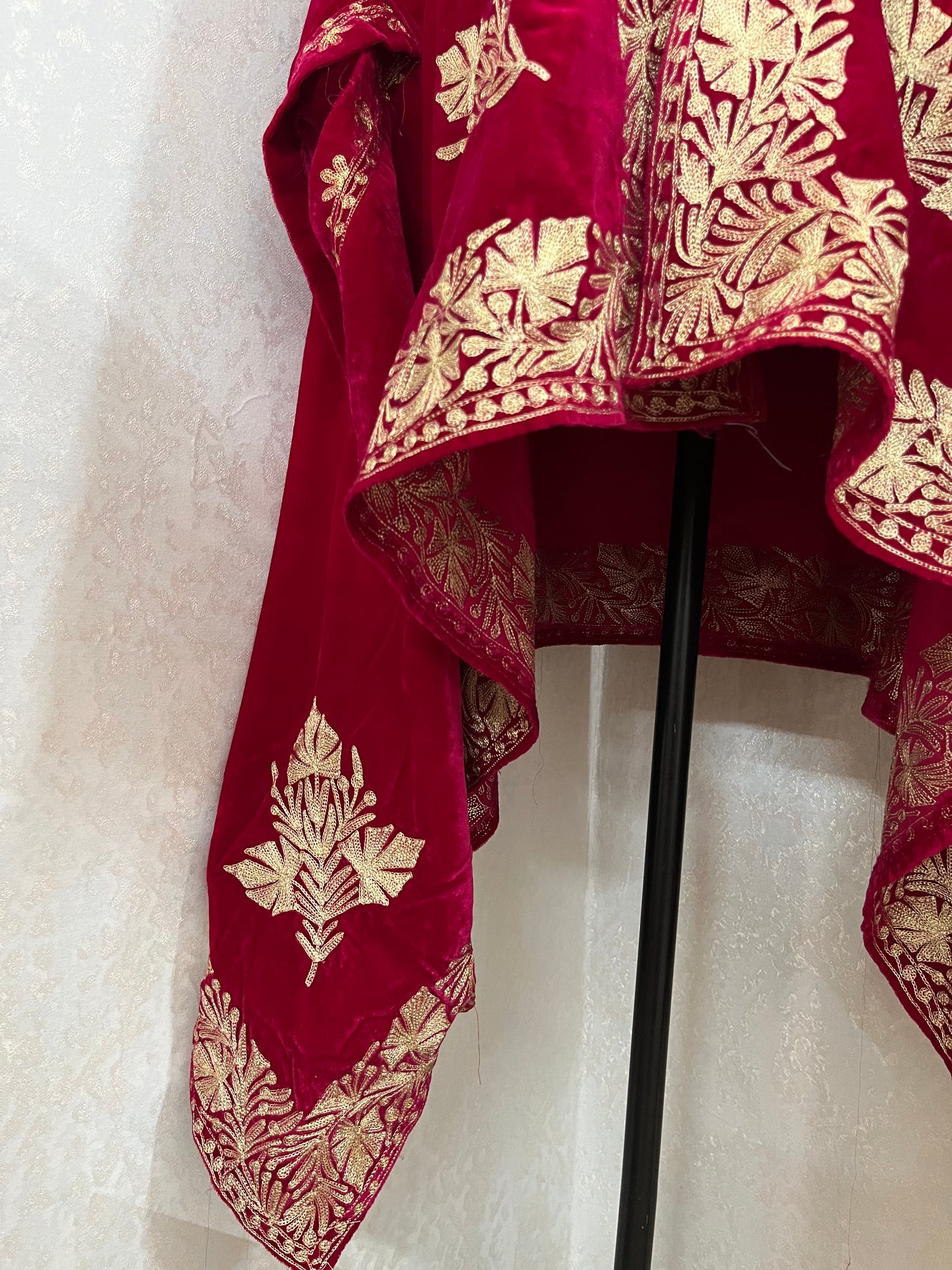 Hot pink Tilla Embroidered Velvet Cape