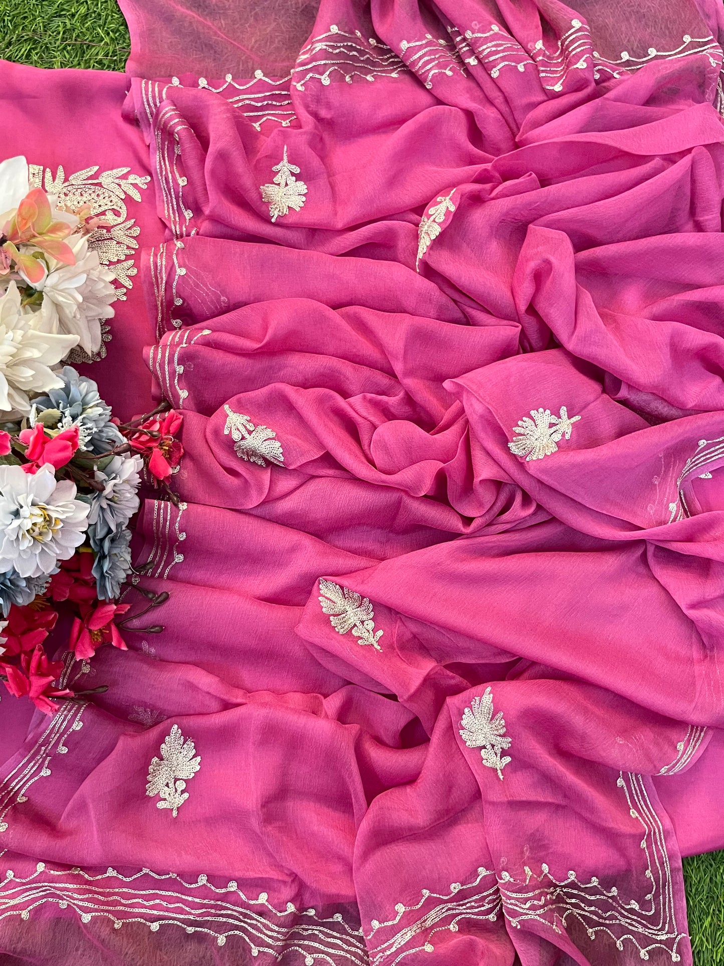 Rose Pink Silk Tilla Kashmiri Suit