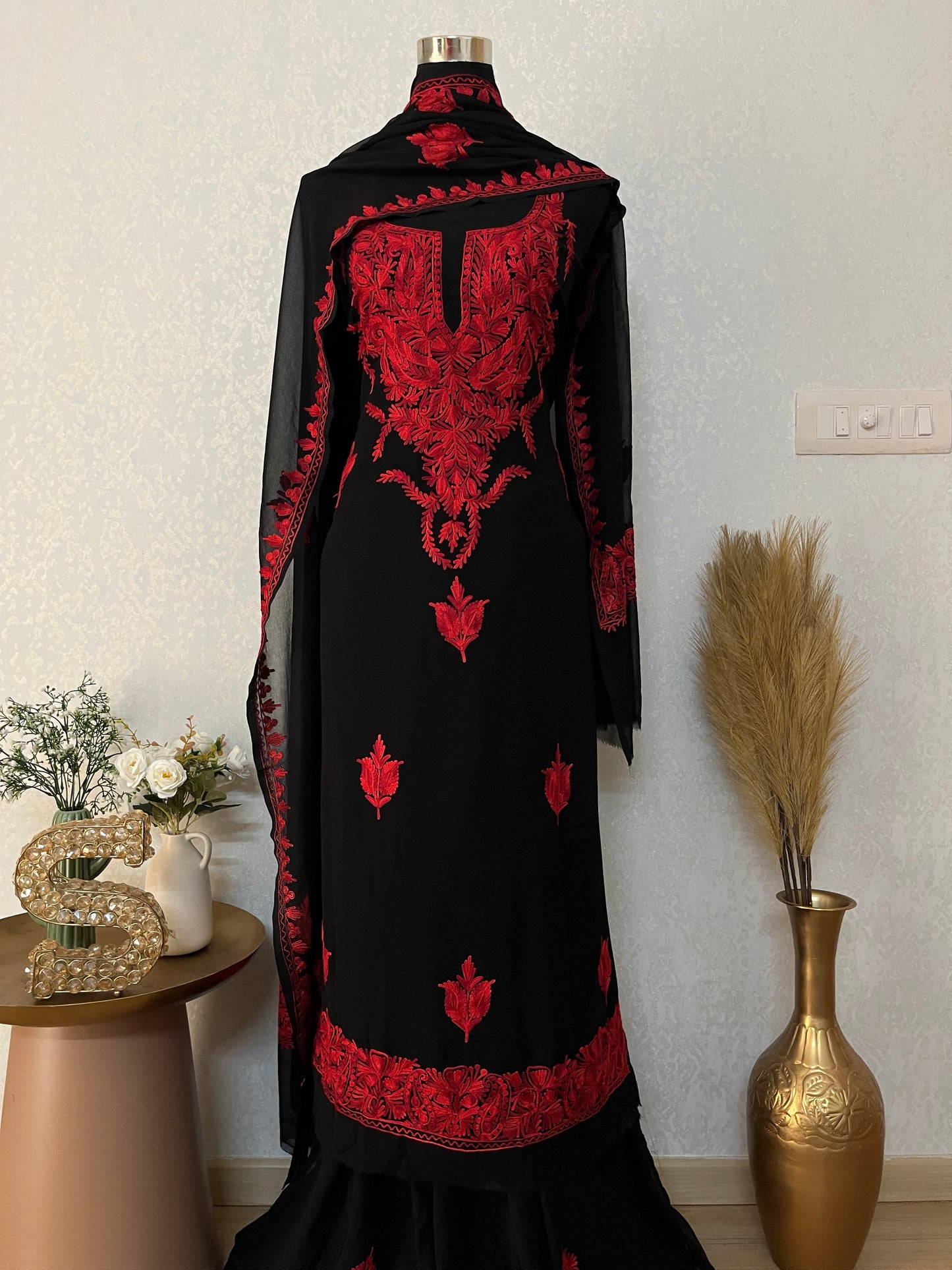 Georgette Black 3 Pc Kashmiri Suit