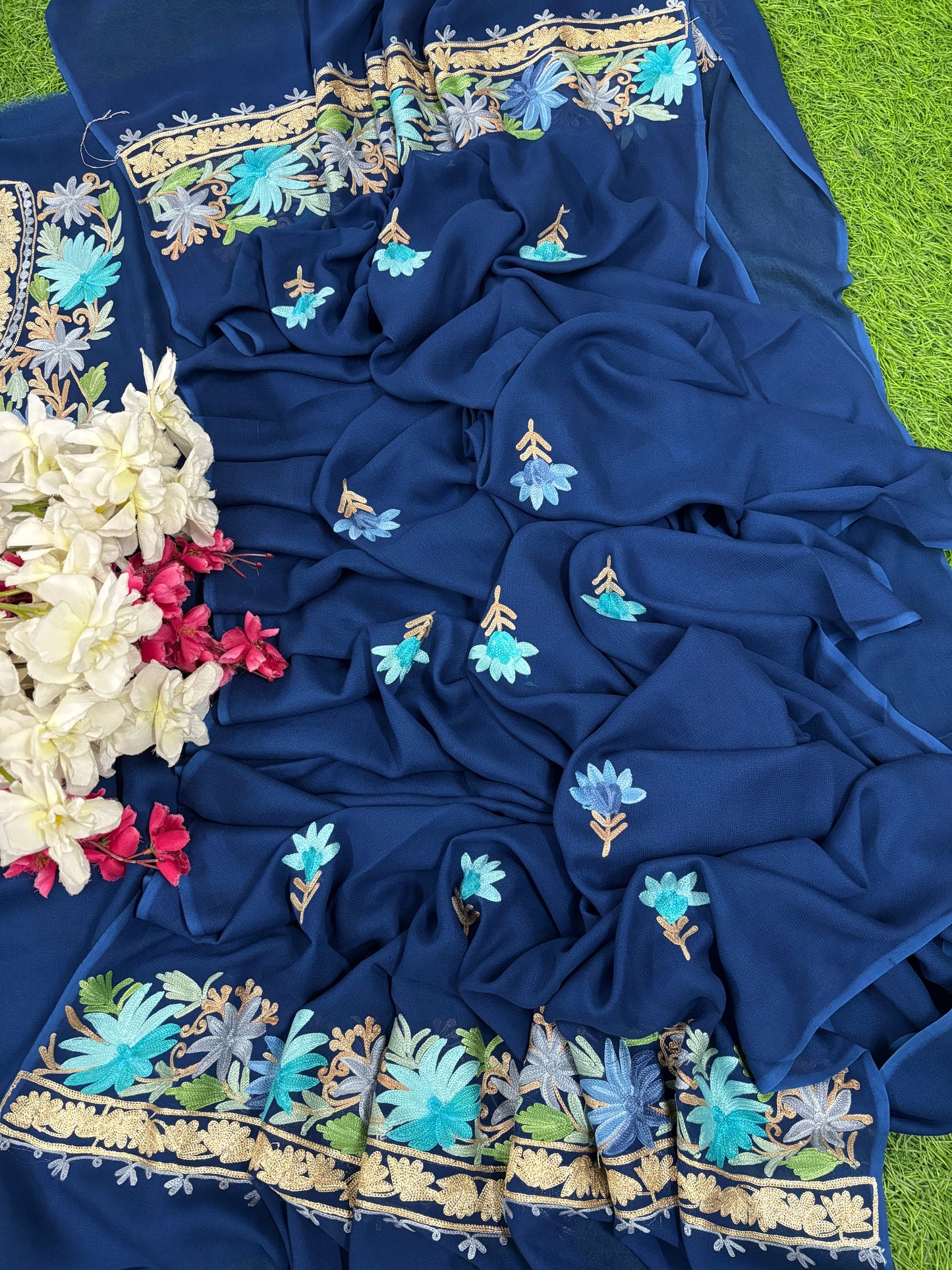 Electric Blue Pure Georgette Kashmiri Suit