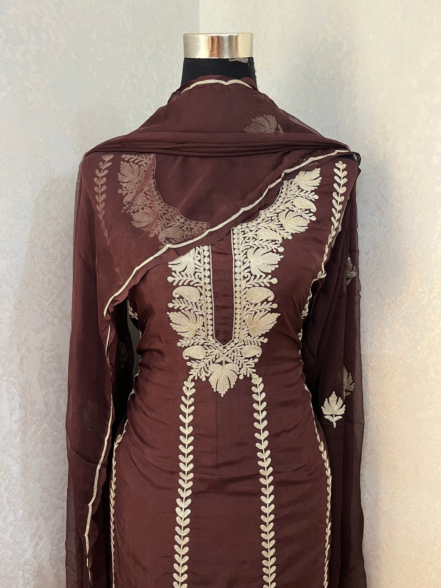 Sanam’ Orange Silk Tilla Embroidered Suit material