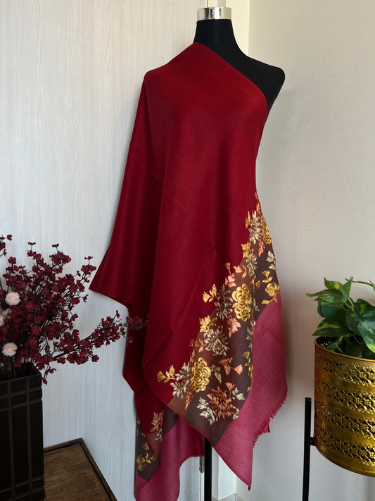 Reddish Maroon Fine Wool Kashmiri Embroidered stole