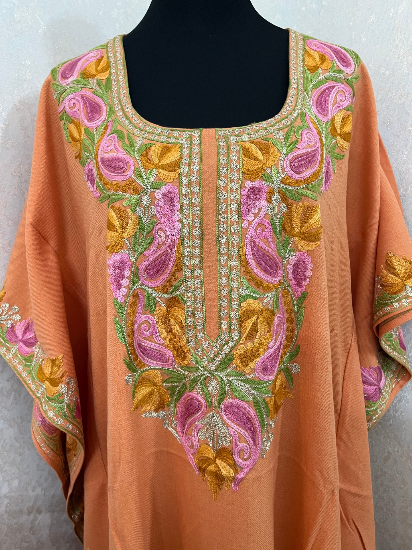 Orange Woollen Kashmiri Kaftan Set