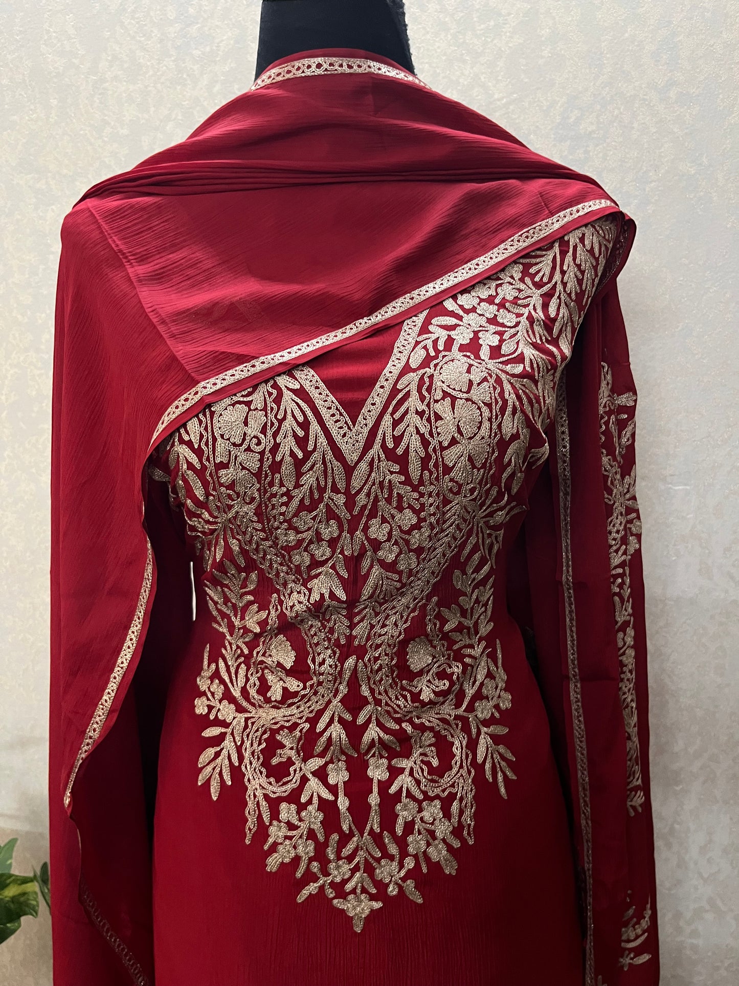 Maroon Pure Chinon 3 Pc Heavy Kashmiri Suit