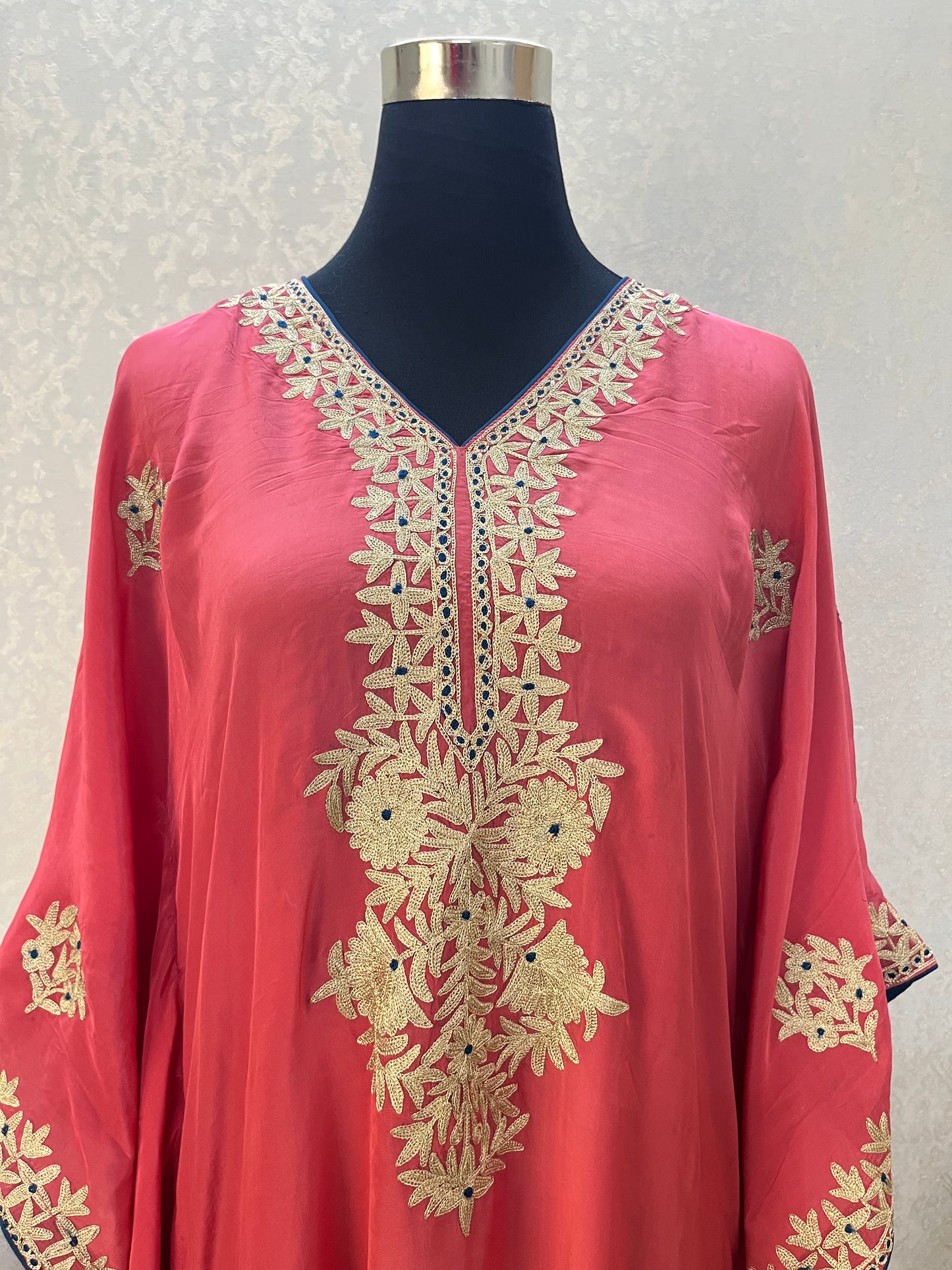 Pink Crape Kashmiri Kaftan Set size (44)