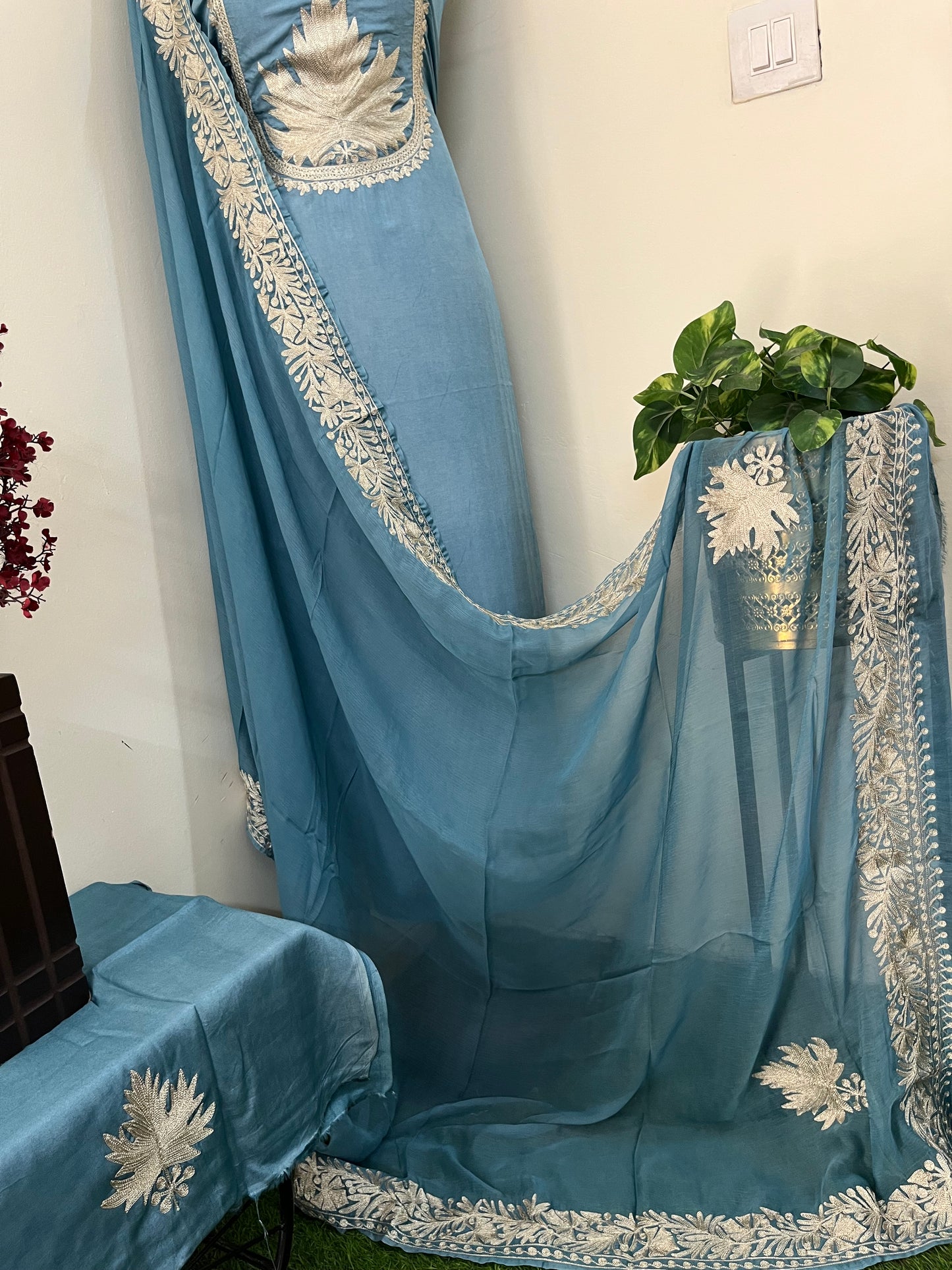 Sanam’  Pastel Blue Tilla Embroidered Suit material