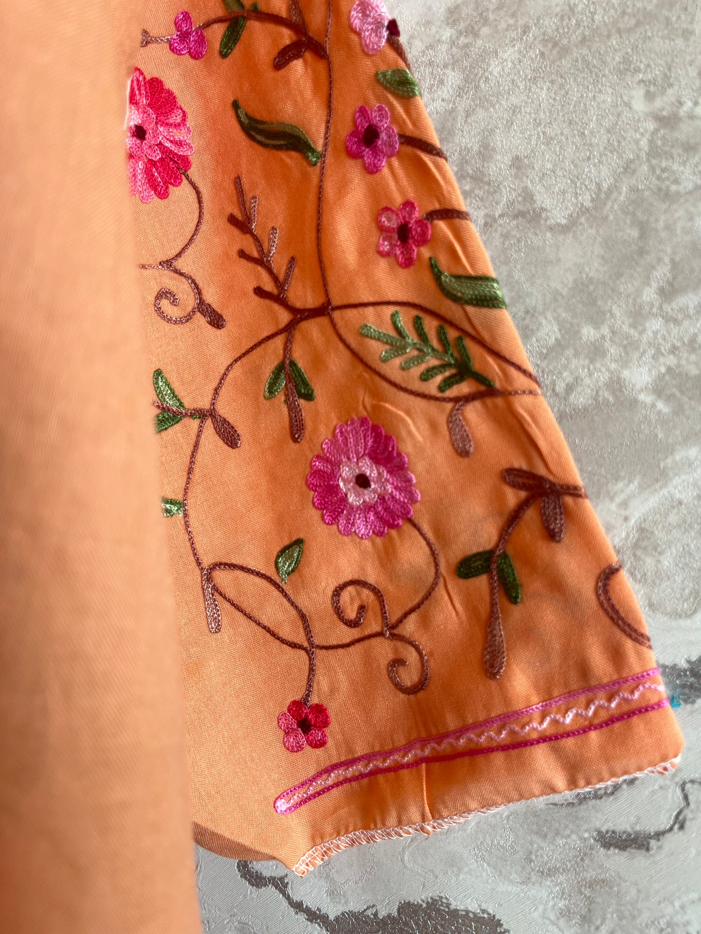 ‘Bageecha’ Peach Cotton Semi Stitched Cream Aari Work Kurti