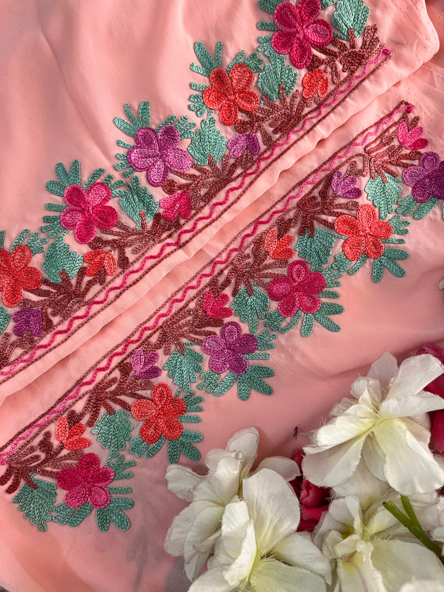 Soft Pink Georgette 3 Pc Kashmiri Suit