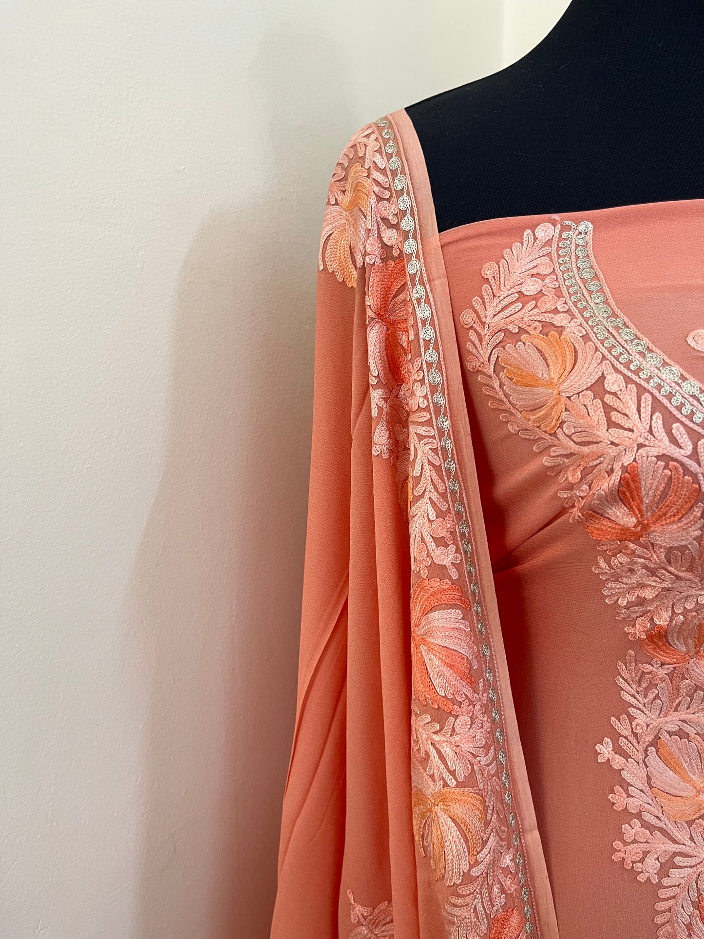 Peach Pure Georgette Kashmiri Suit