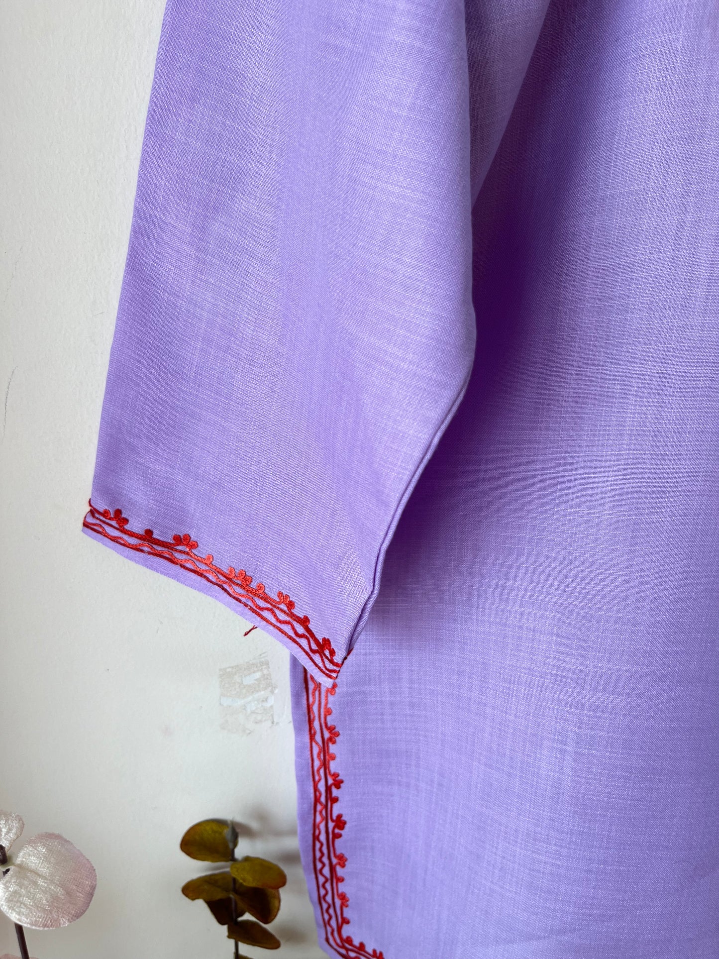 Lavender Cotton Aari Work Kurti