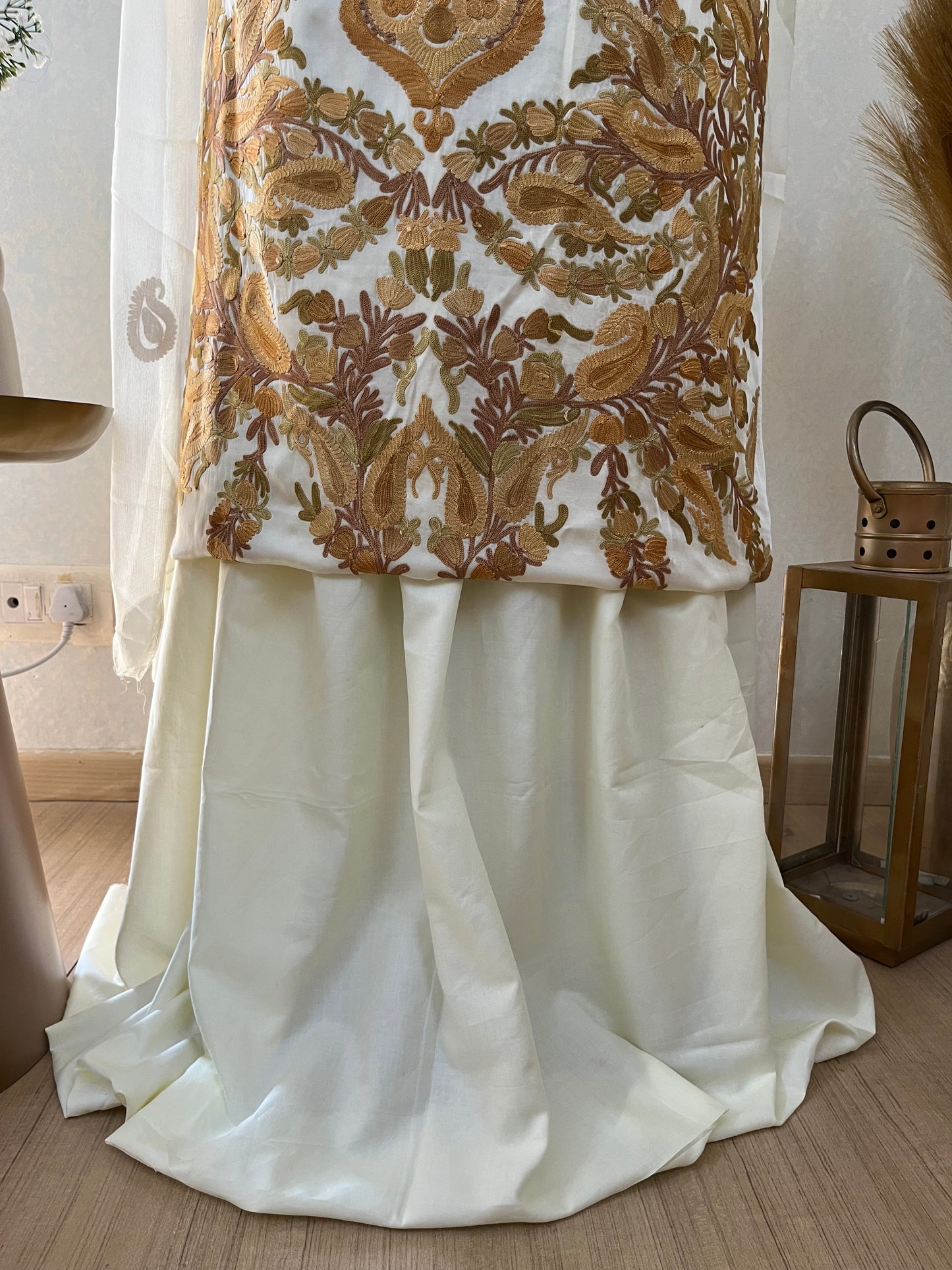 Ivory Satin Cotton Kashmiri Suit