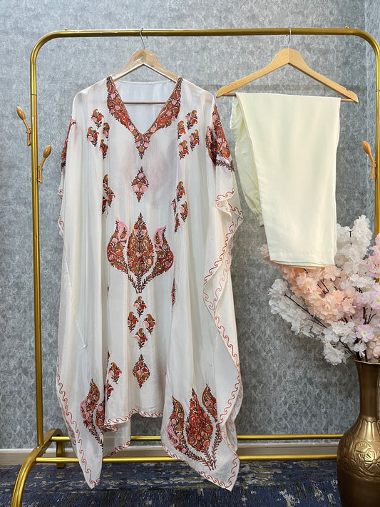 Ivory Opada Silk Kashmiri Kaftan Set