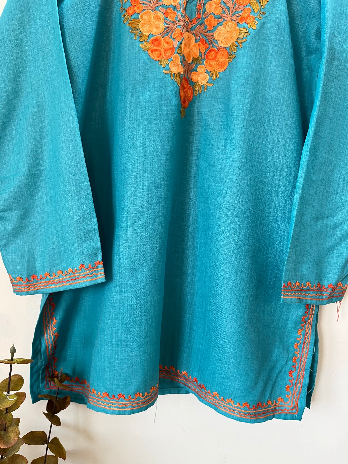 Sky Blue Cotton Aari Work Kurta