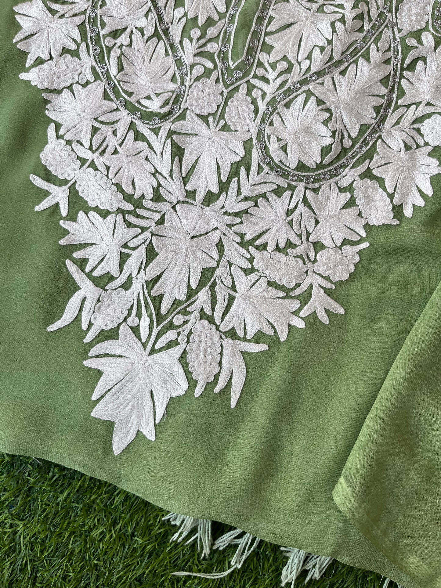 Lawn Green Georgette Kashmiri Kurta Material