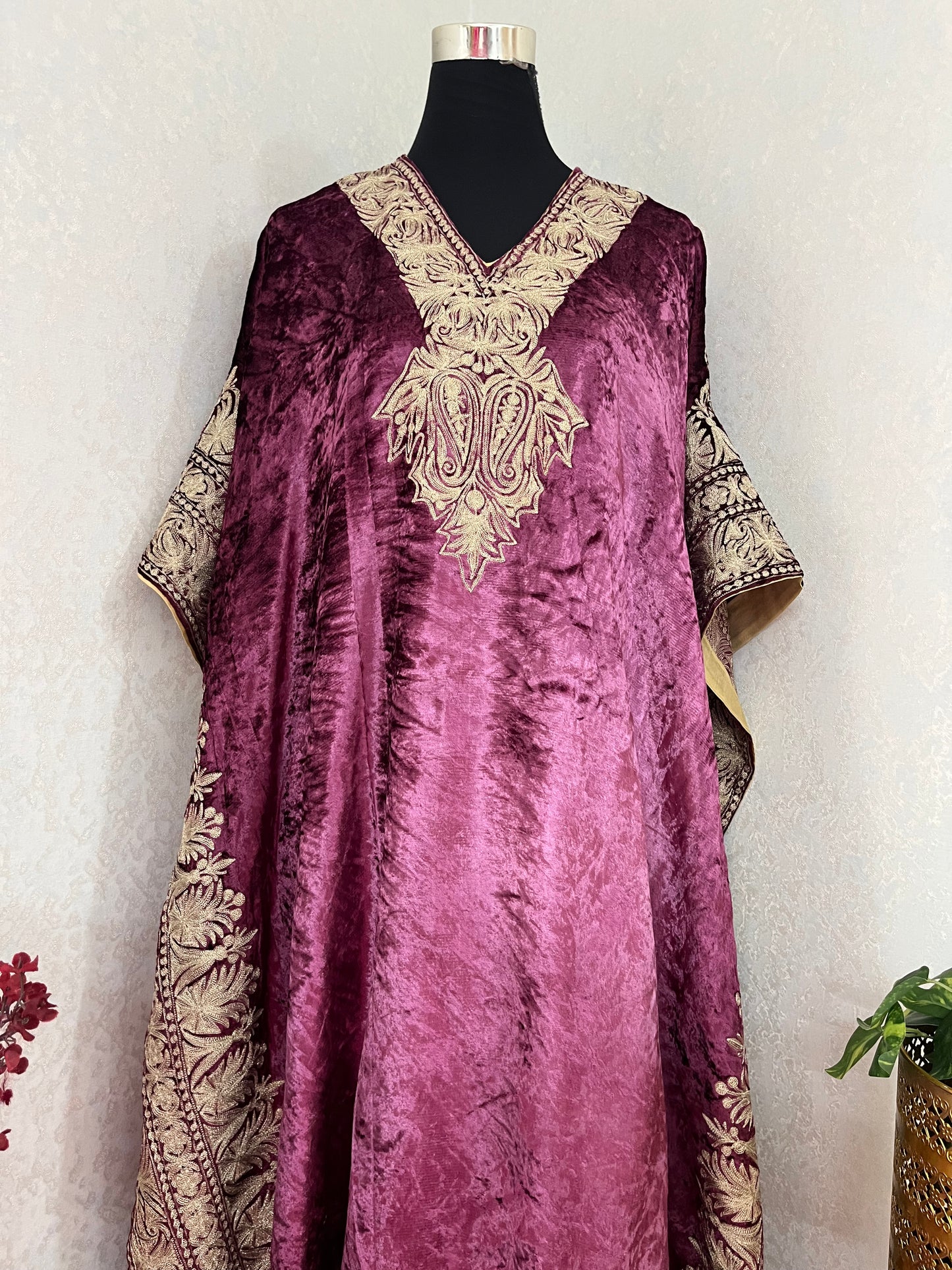 Sangria Purple Tilla Pure Makhmal Kashmiri Kaftan Set