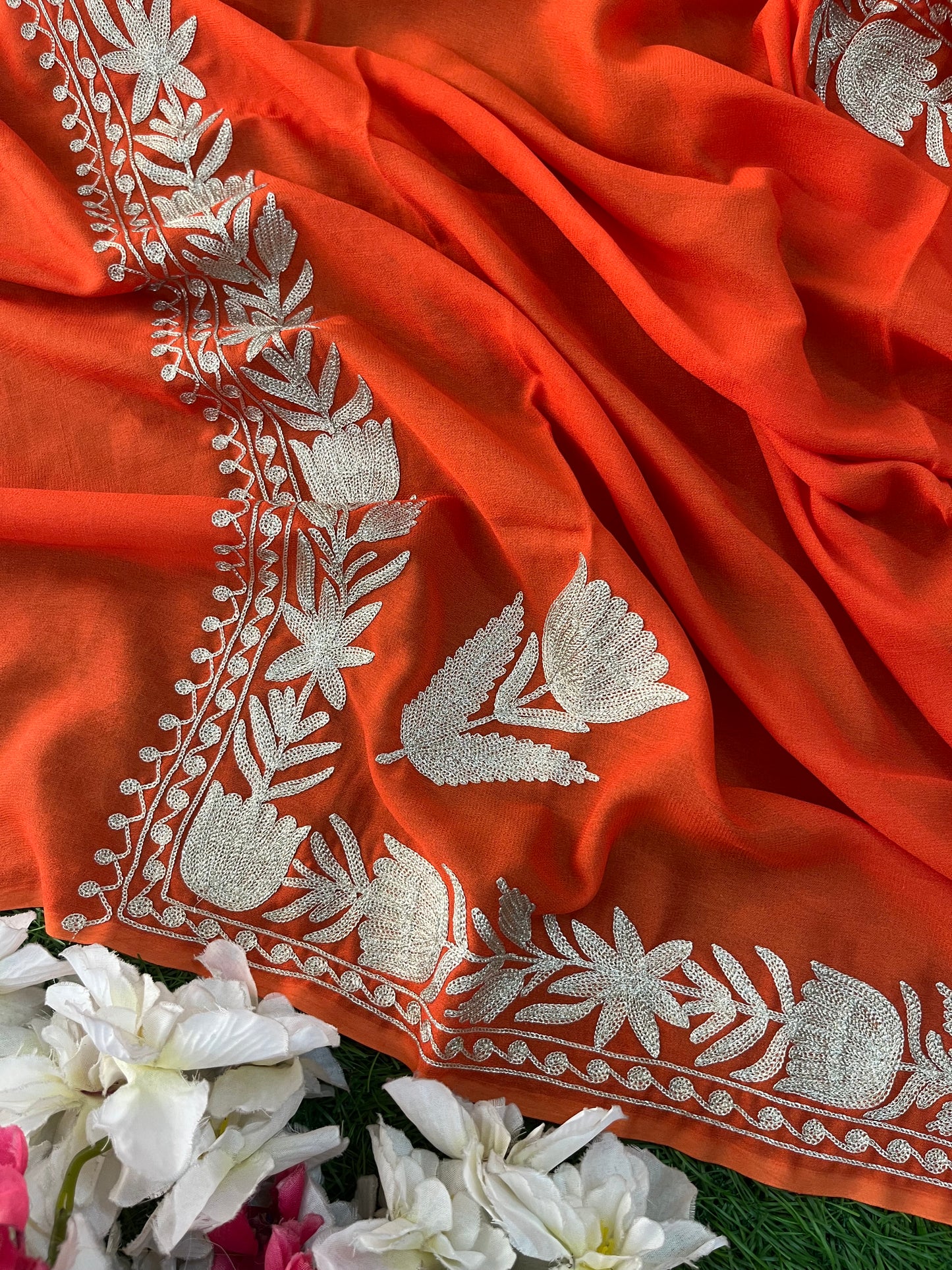 Kalaa’ Orange Crape Kashmiri Suit