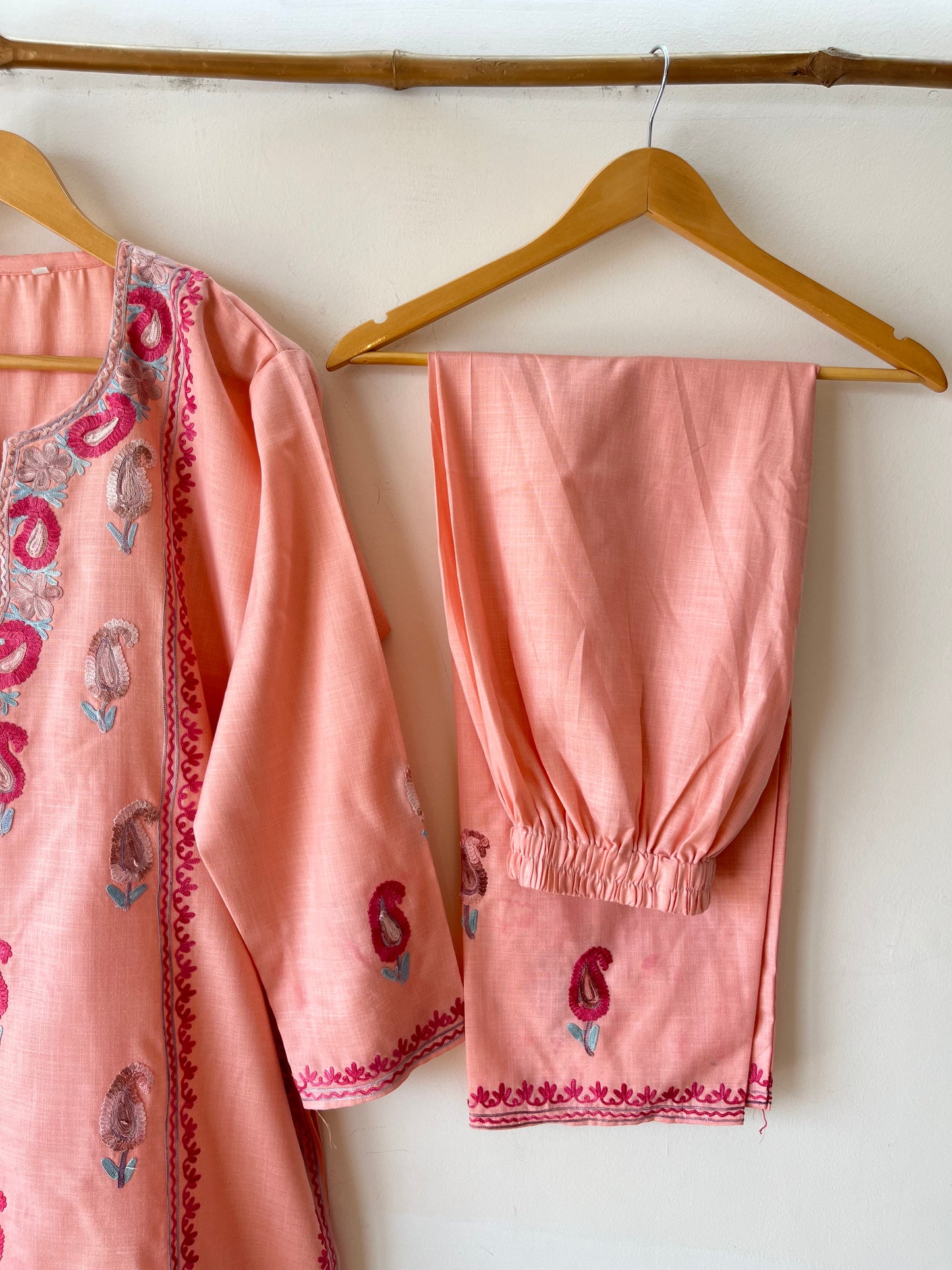 Pastel Pink Cotton Stitched Co-ord Set (XXL)