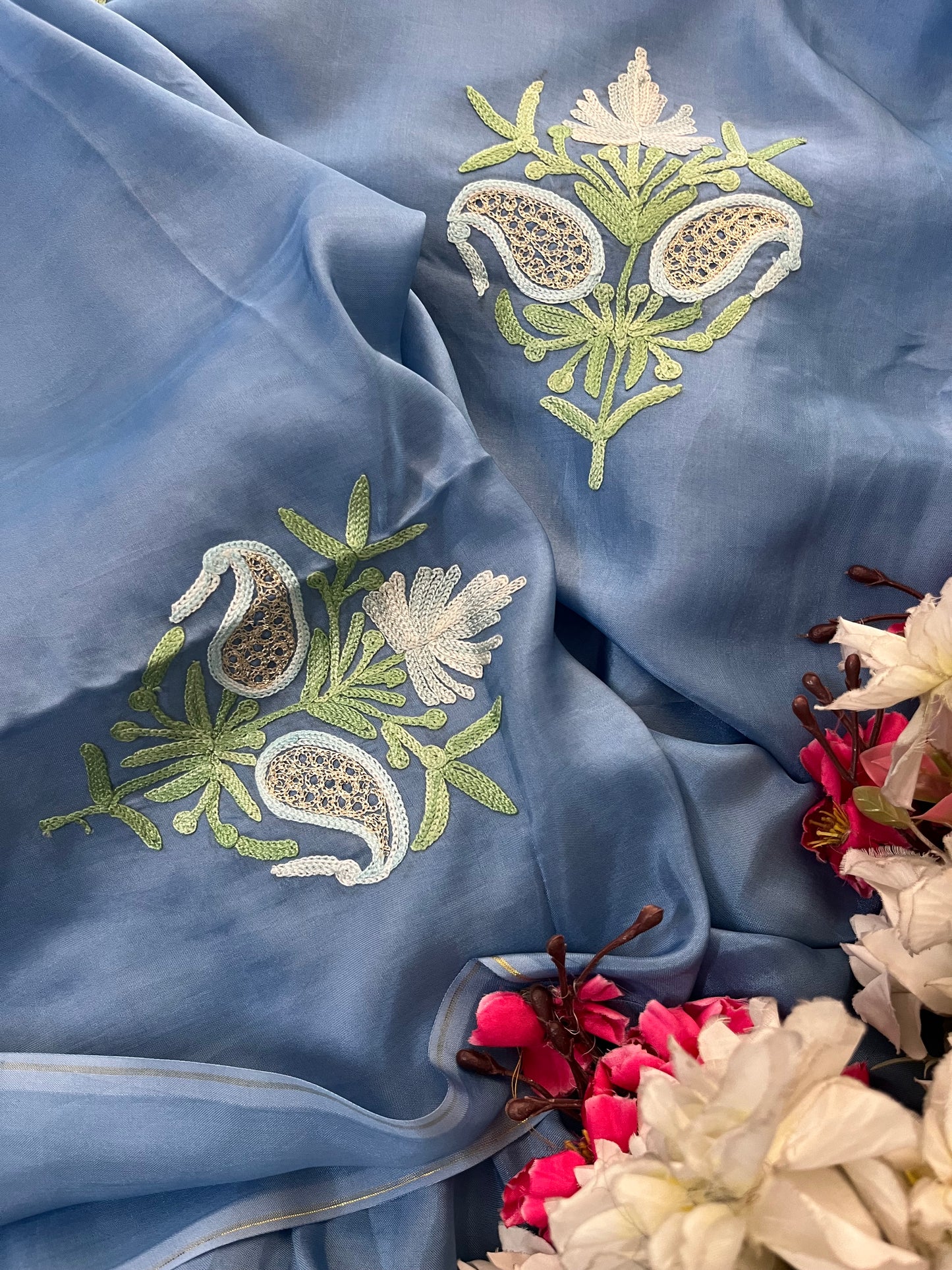 Soft Blue Opada Silk Kashmiri Suits