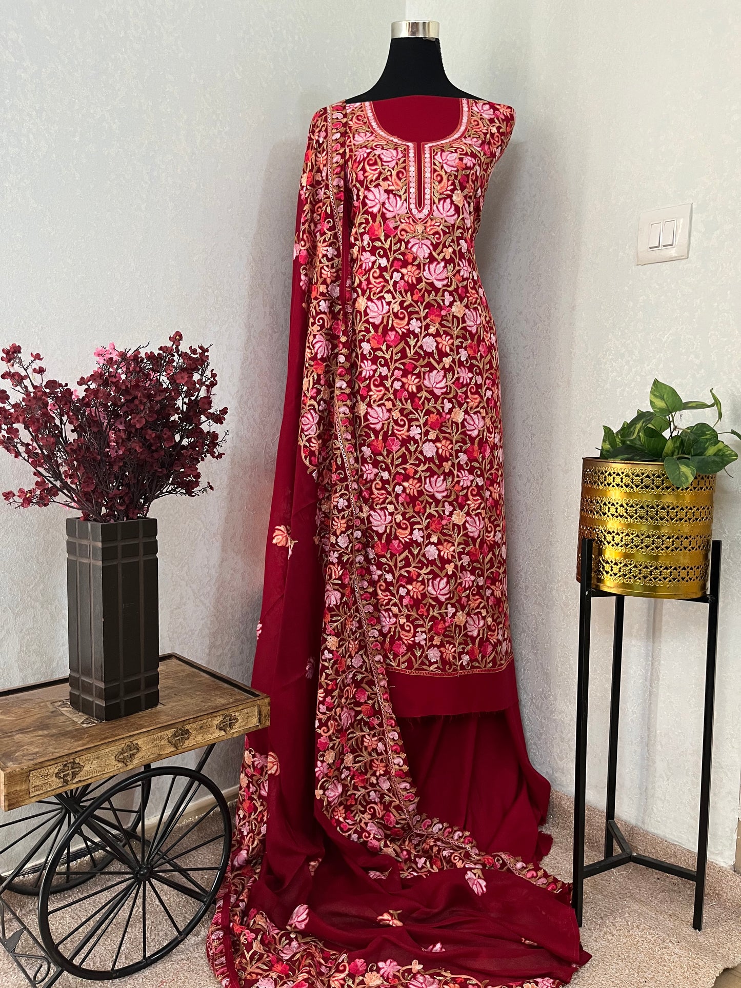 Maroon Cotton Kashmiri Suit