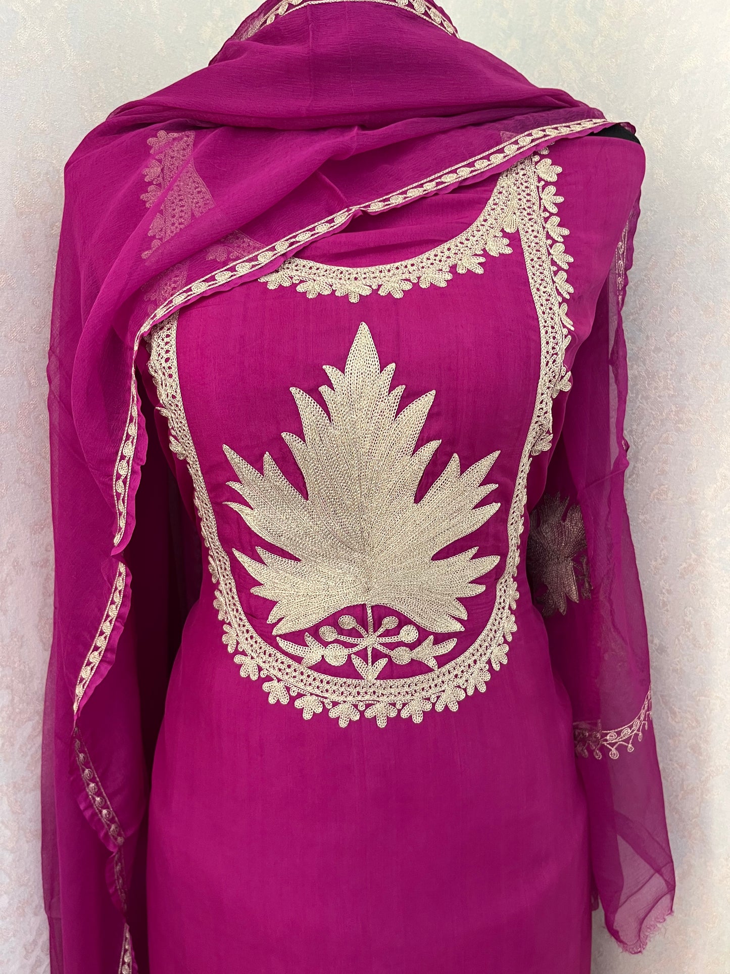 Hot pink  Sanam Tilla Embroidered Suit material