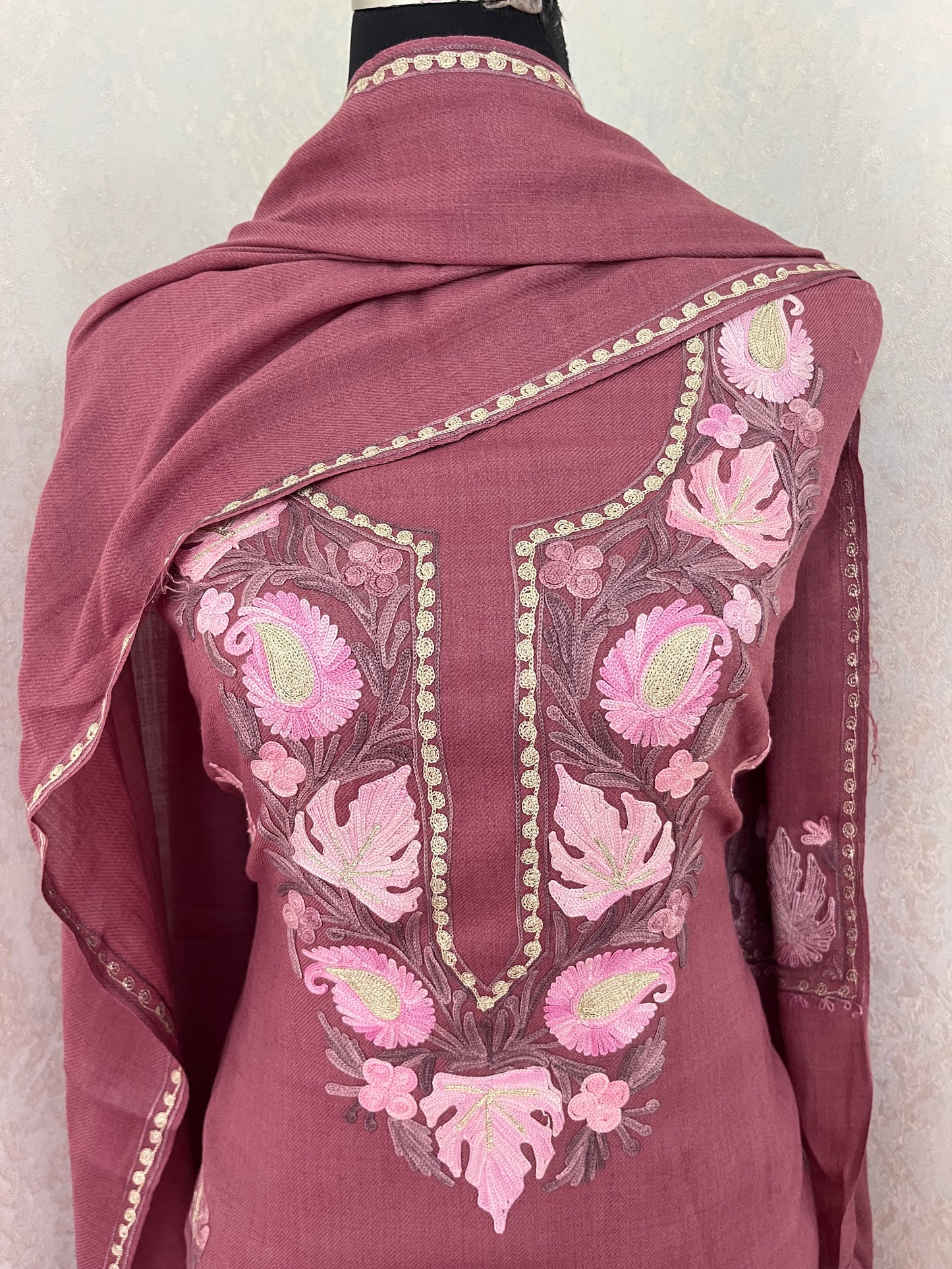 Onion Pink Fine Wool Kashmiri Suit