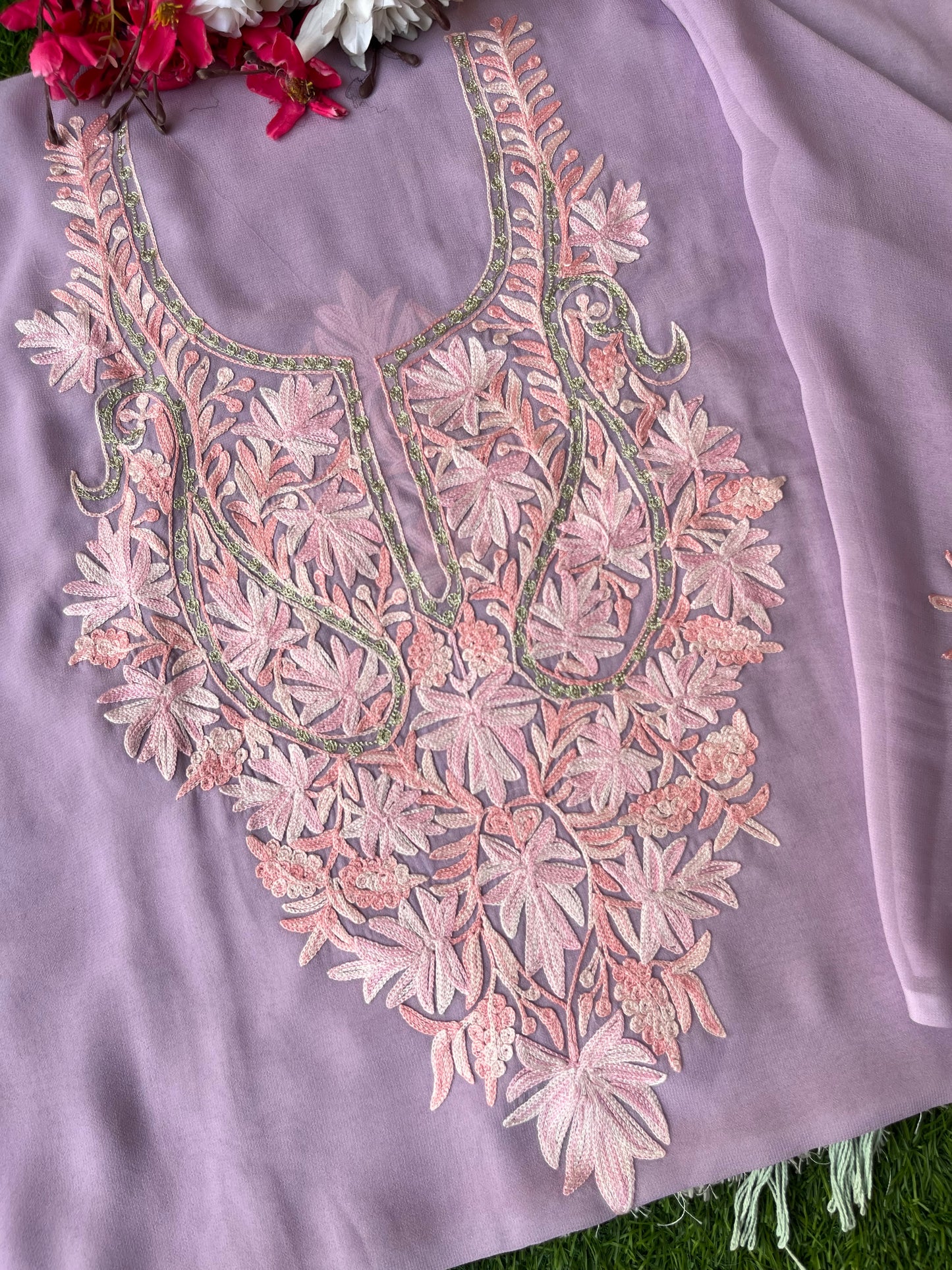 Lilac Georgette Kashmiri Kurta Material