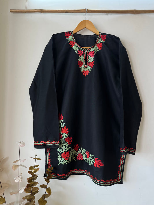 Black Cotton Aari Work Kurta