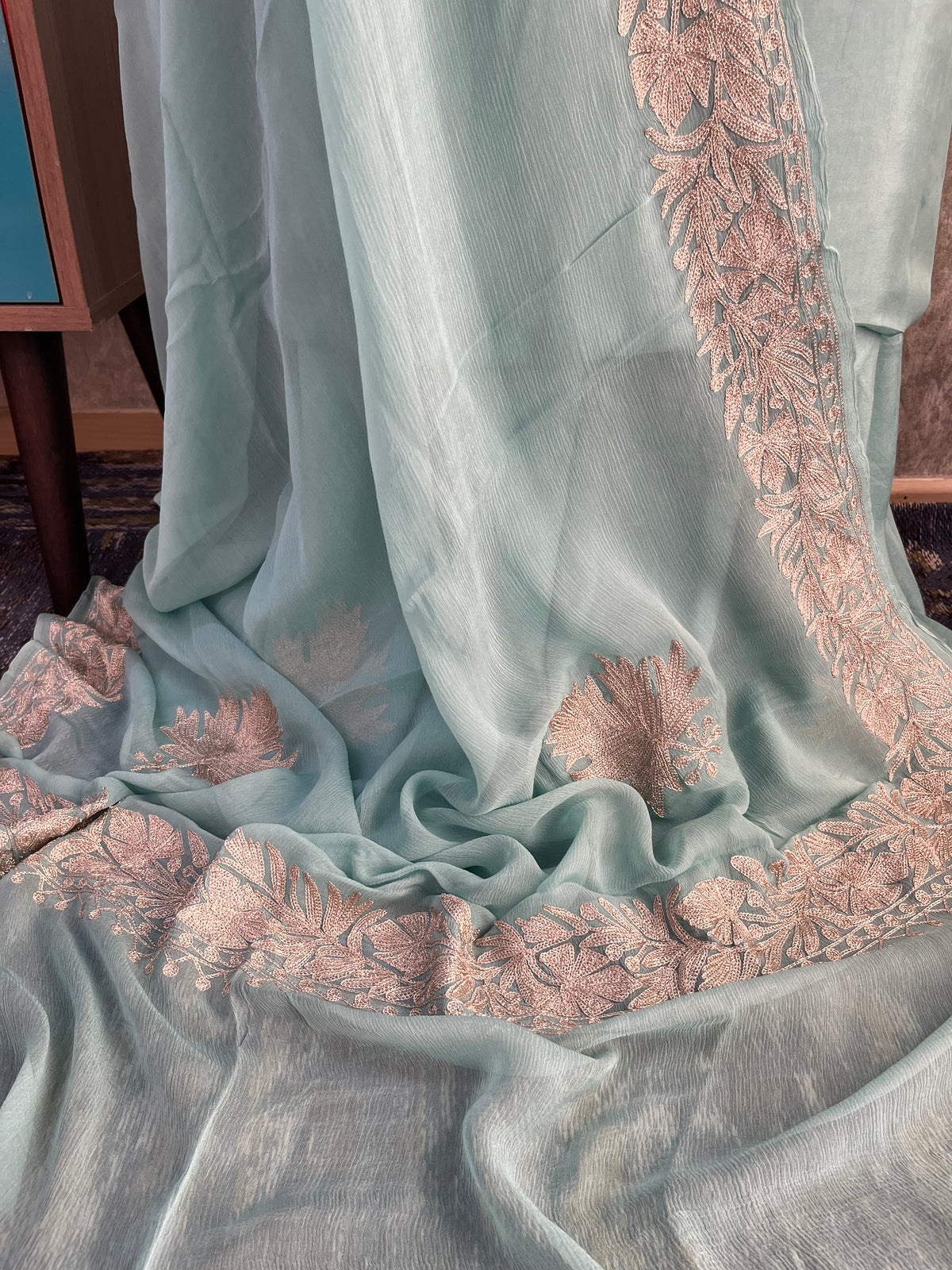 Sky Blue Sanam’ Tilla Kashmiri Silk Suit