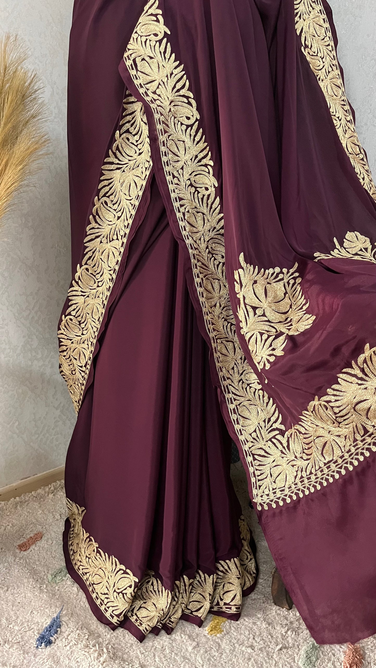 Coke Crape Kashmiri Tilla Saree