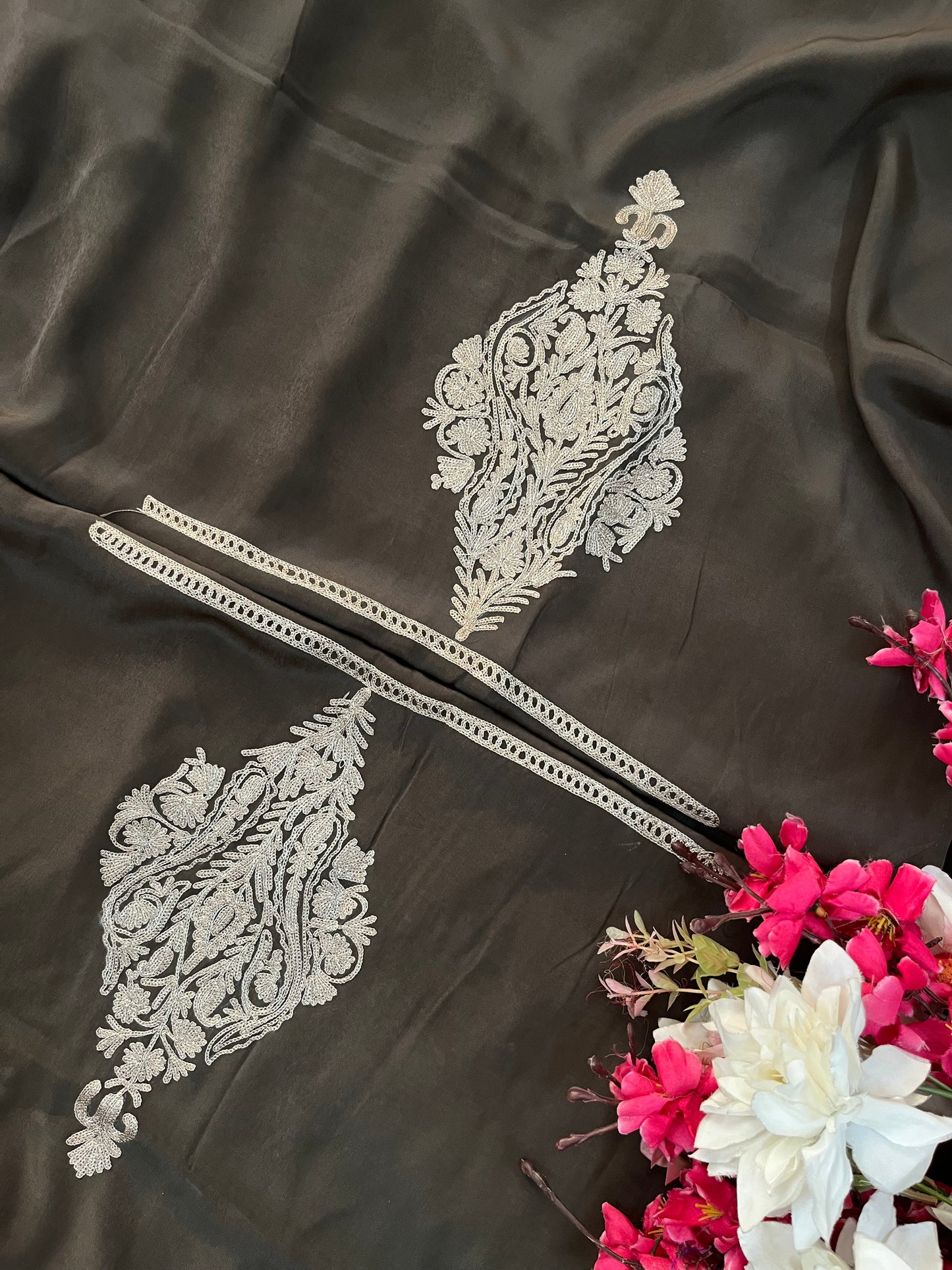 Luxury Pure Chinon Oxidised Tilla Embroidered Kashmiri Suit