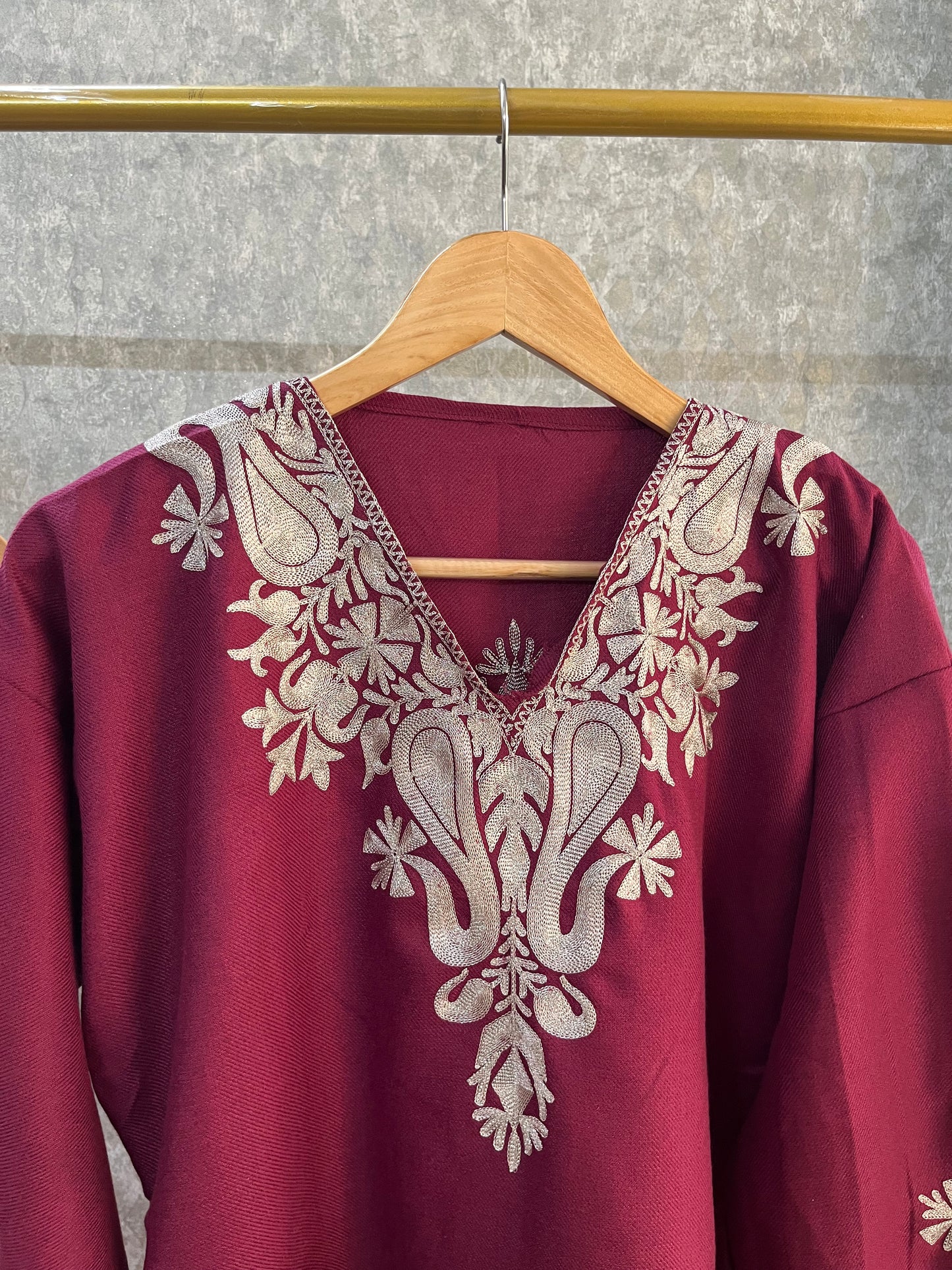 Wine Woollen Kashmiri Co-Ord Set ( Size 44)