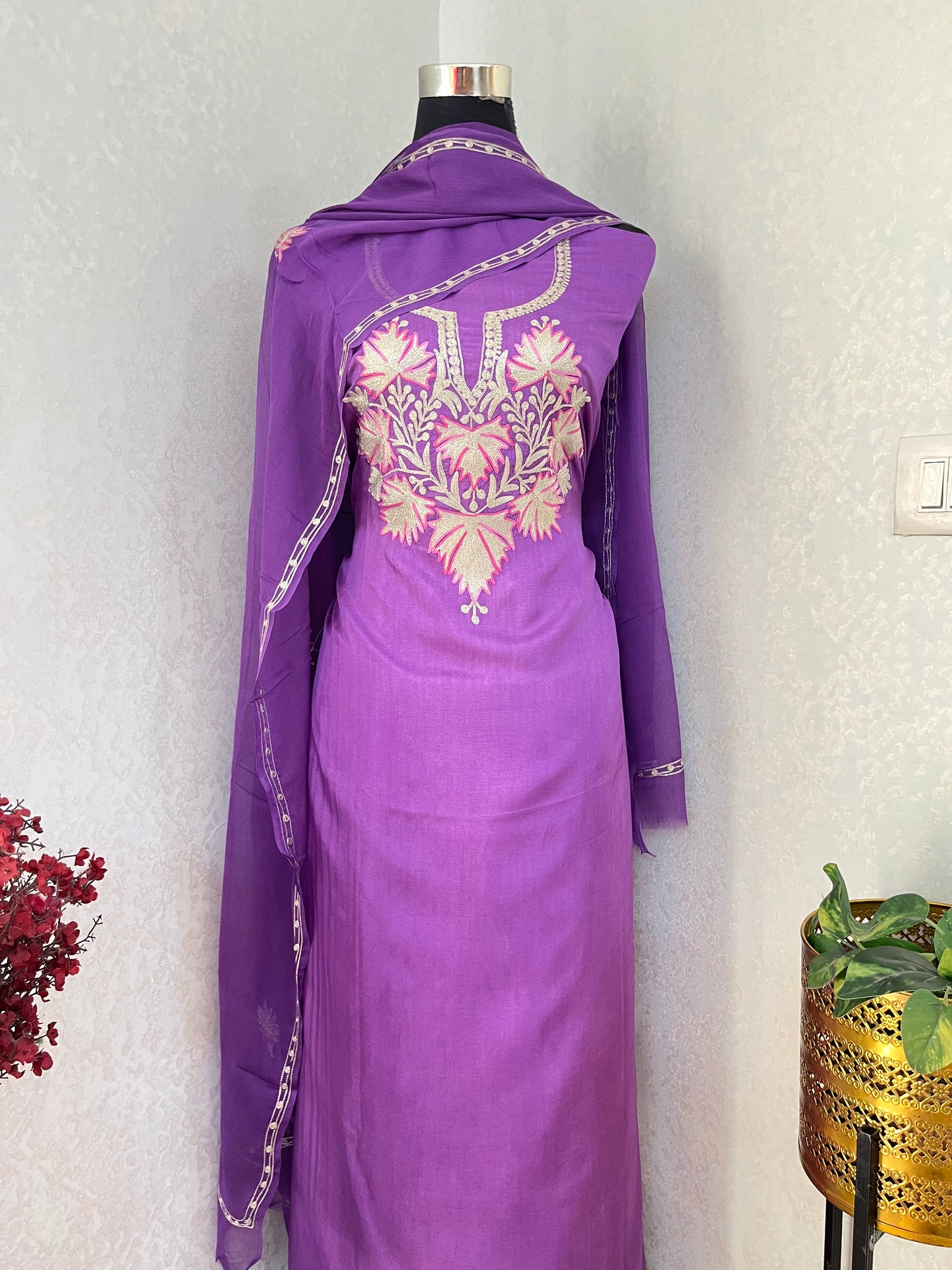 Lilac Silk Tilla Kashmiri Suit