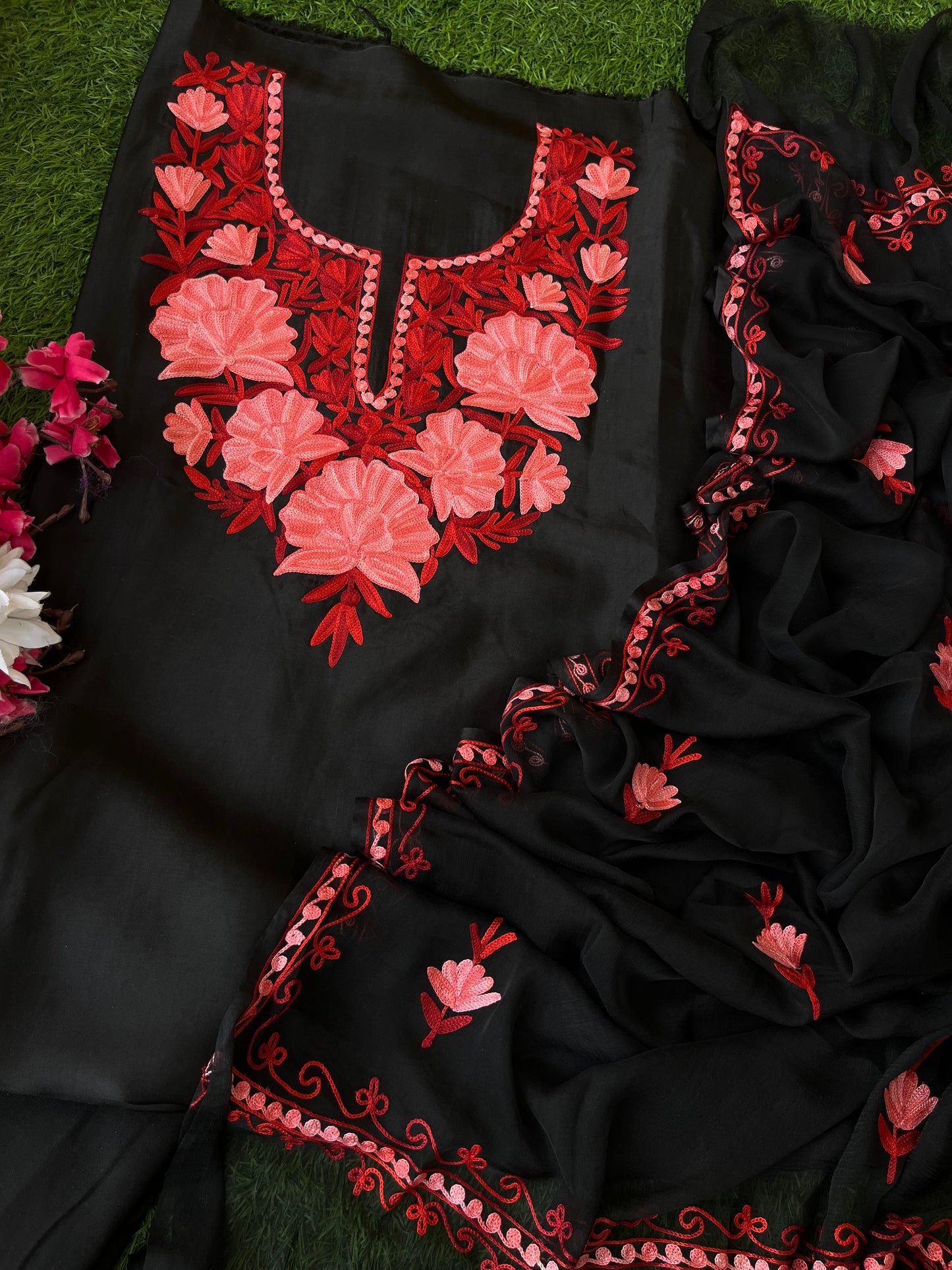 Black Opada Silk Kashmiri Suit