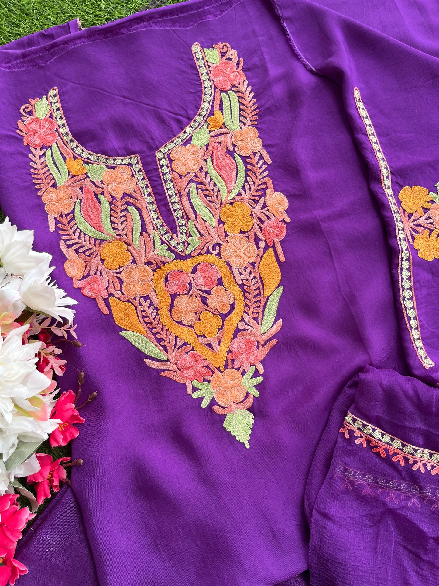 Purple Opada Silk Kashmiri Suits